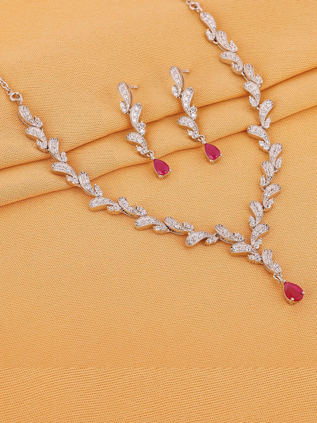 

GIVA 925 Sterling Silver Rhodium-Plated White & Pink Stone-Studded Jewellery Set
