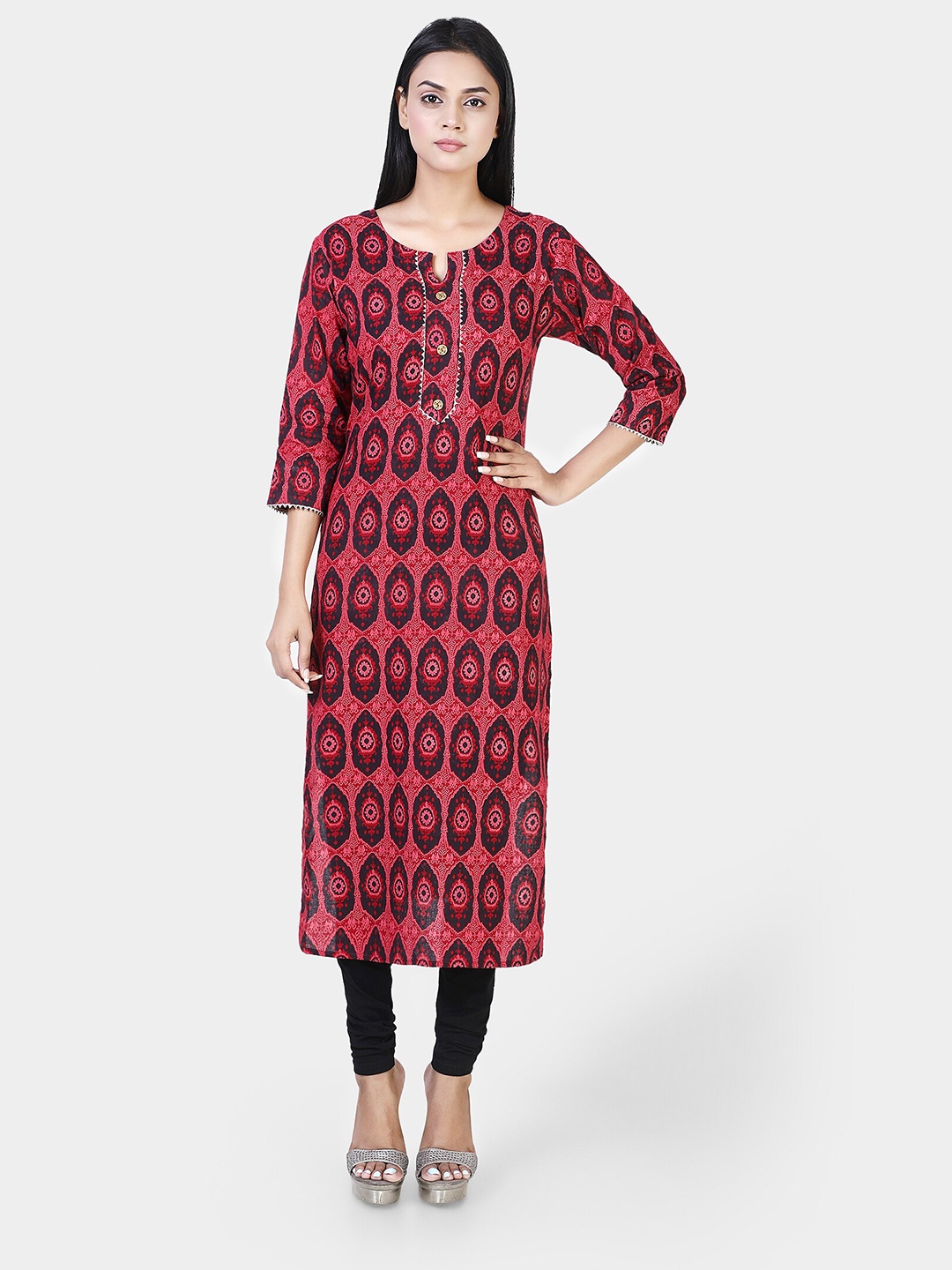 

Jevi Prints Ethnic Motifs Printed Straight Regular Pure Cotton Kurta, Red