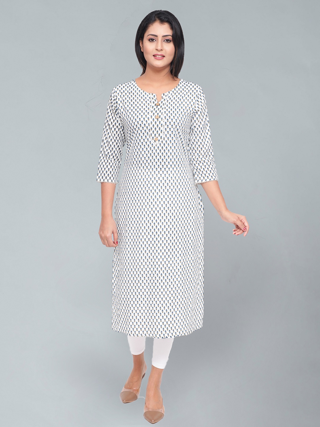 

Jevi Prints Floral Printed Straight Regular Fit Pure Cotton Kurta, White