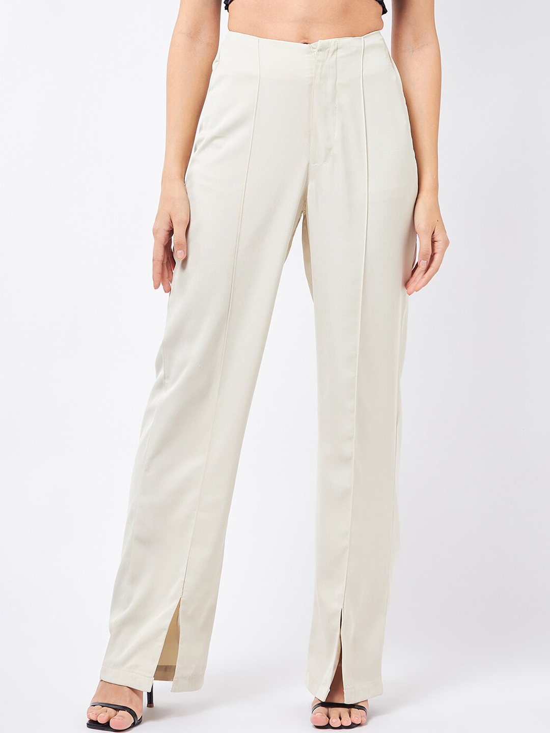 

MAGRE Women Beige Relaxed Flared High-Rise Pleated Trousers
