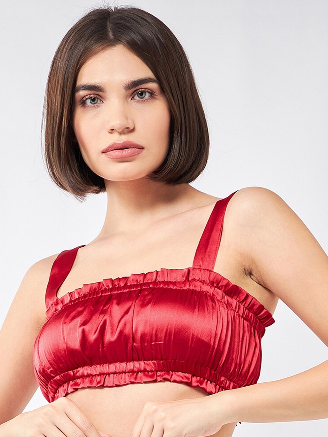 

MAGRE Red Satin Solid Bralette Crop Top