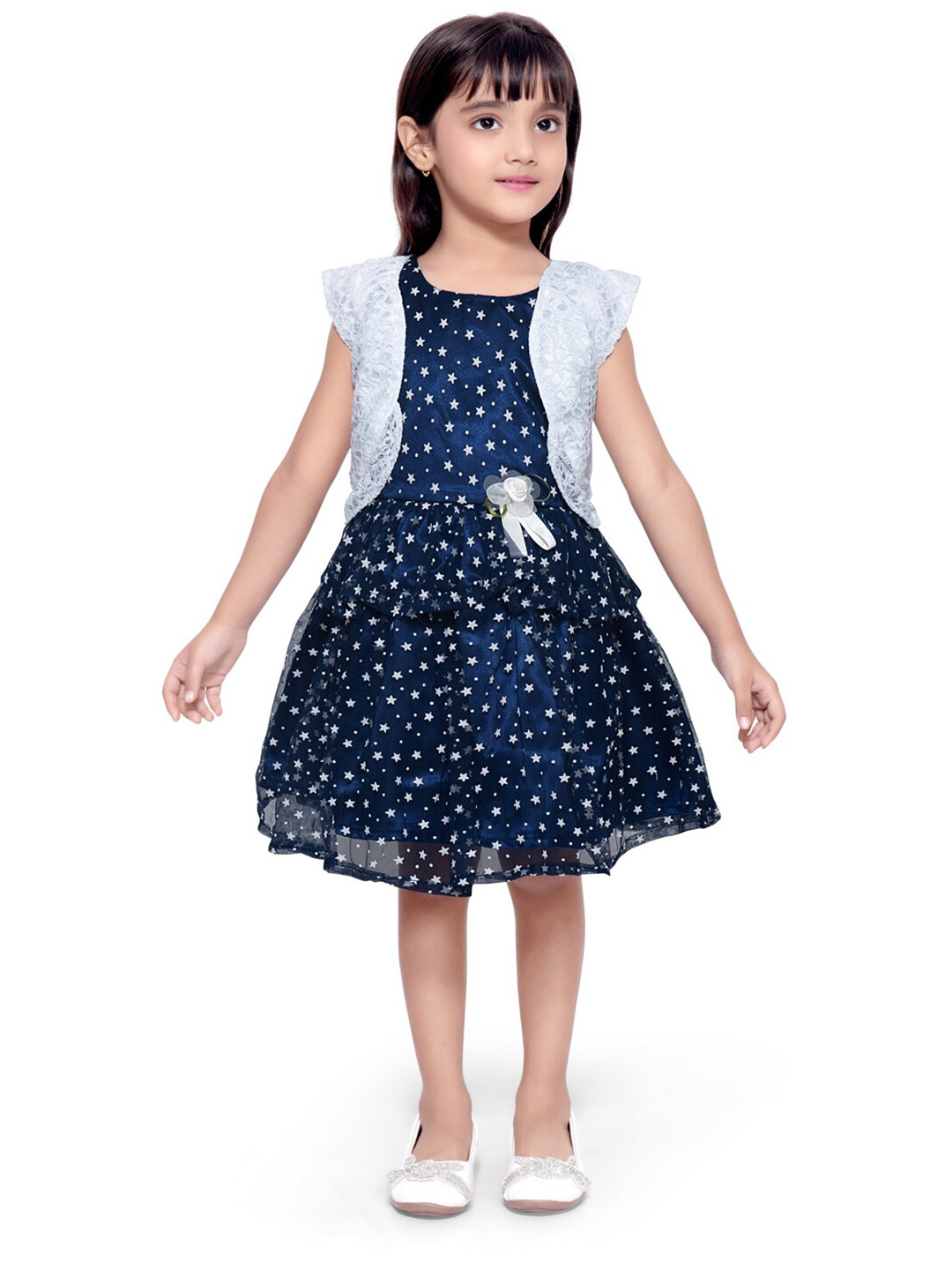 

Doodle Girls Navy Blue & White Round Neck Dress