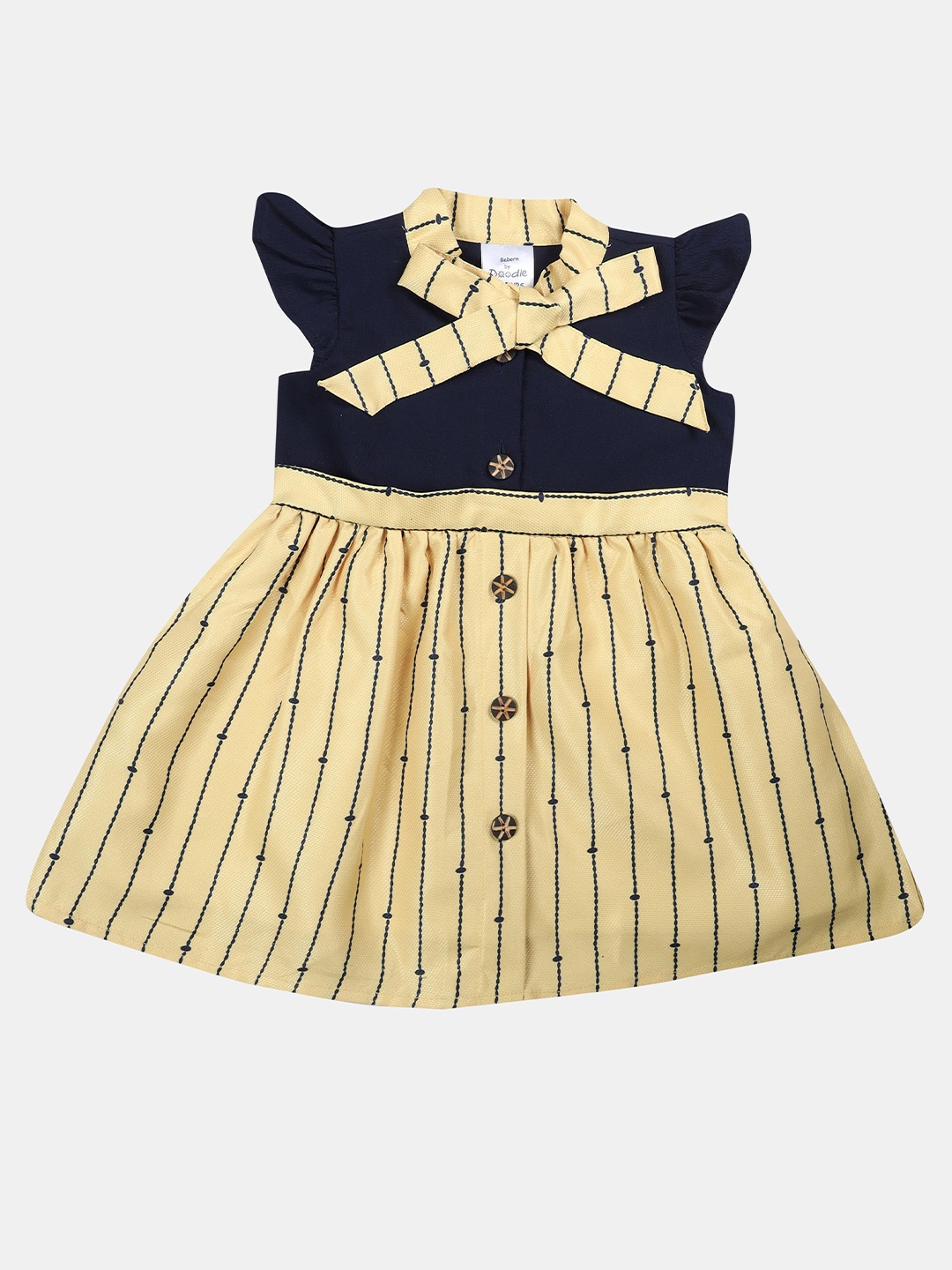 

Doodle Girls Navy Blue & Cream Tie-Up Neck Dress