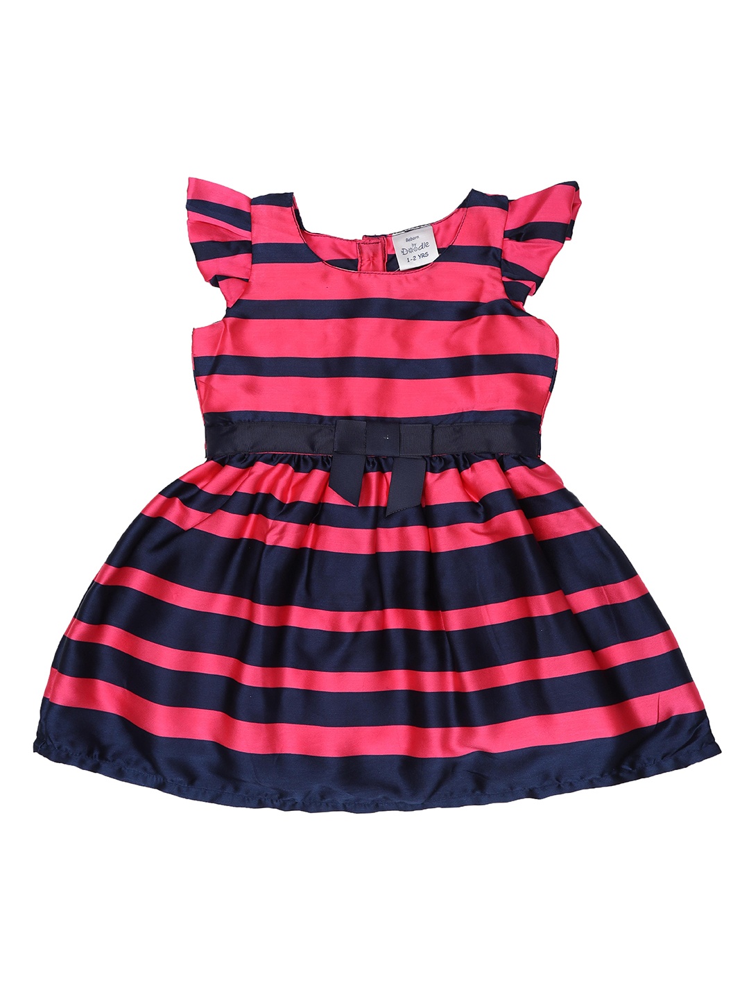 

Doodle Girls Navy Blue Striped Round Neck Dress