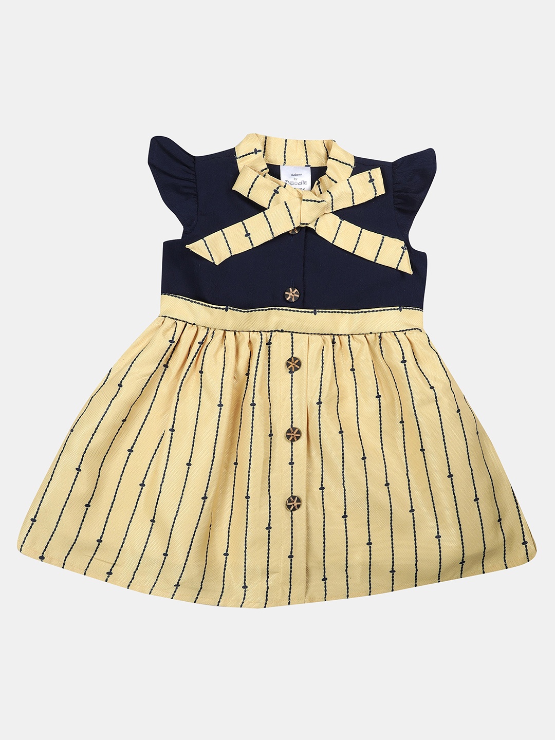 

Doodle Girls Navy Blue & Cream Tie-Up Neck Dress