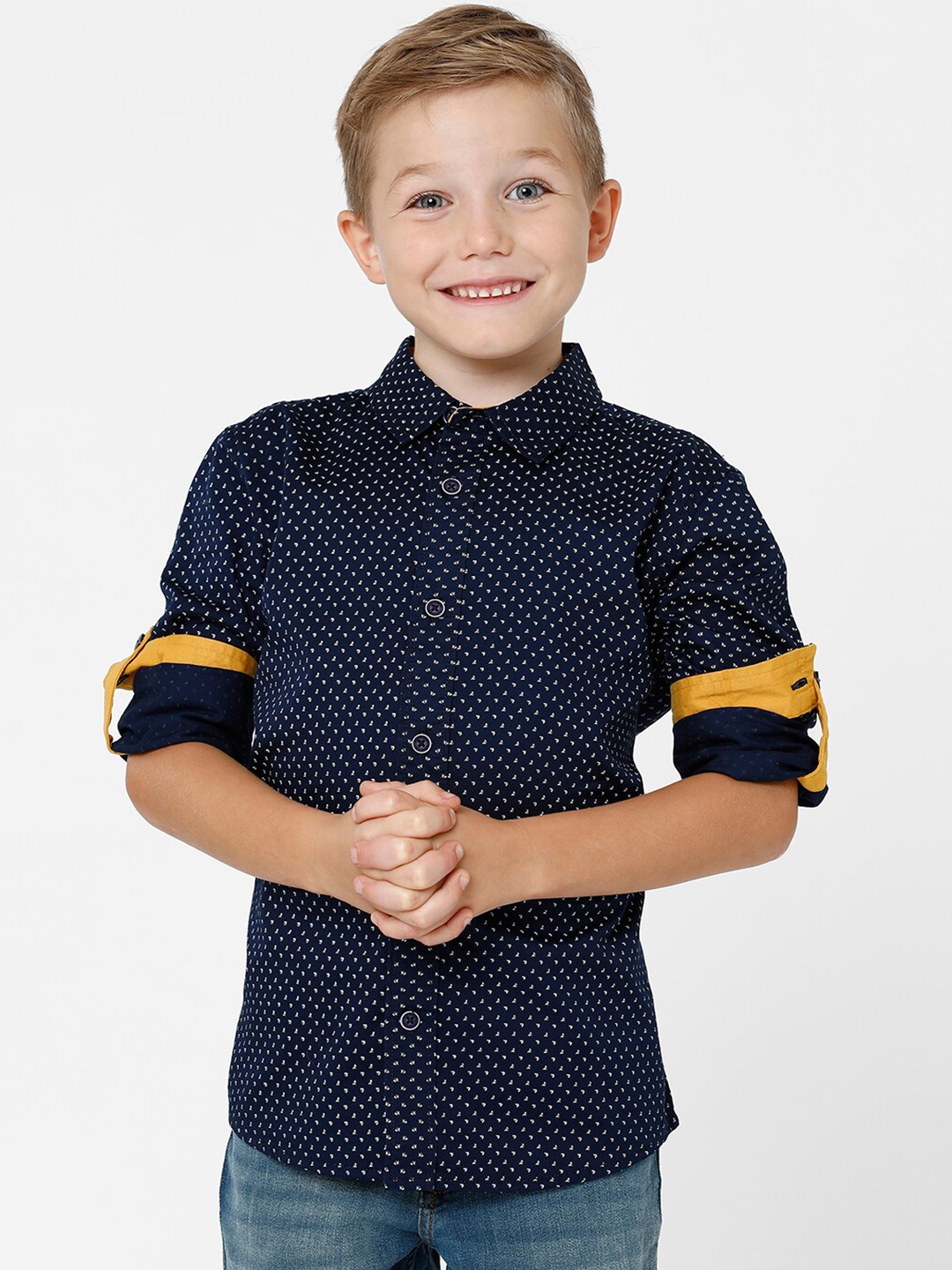 

KATE & OSCAR Boys Standard Printed Cotton Casual Shirt, Navy blue