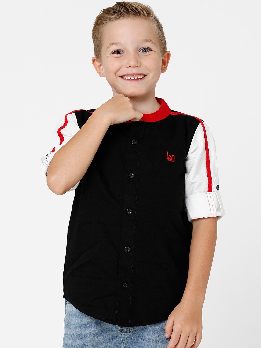 

KATE & OSCAR Boys Black Standard Cotton Casual Shirt