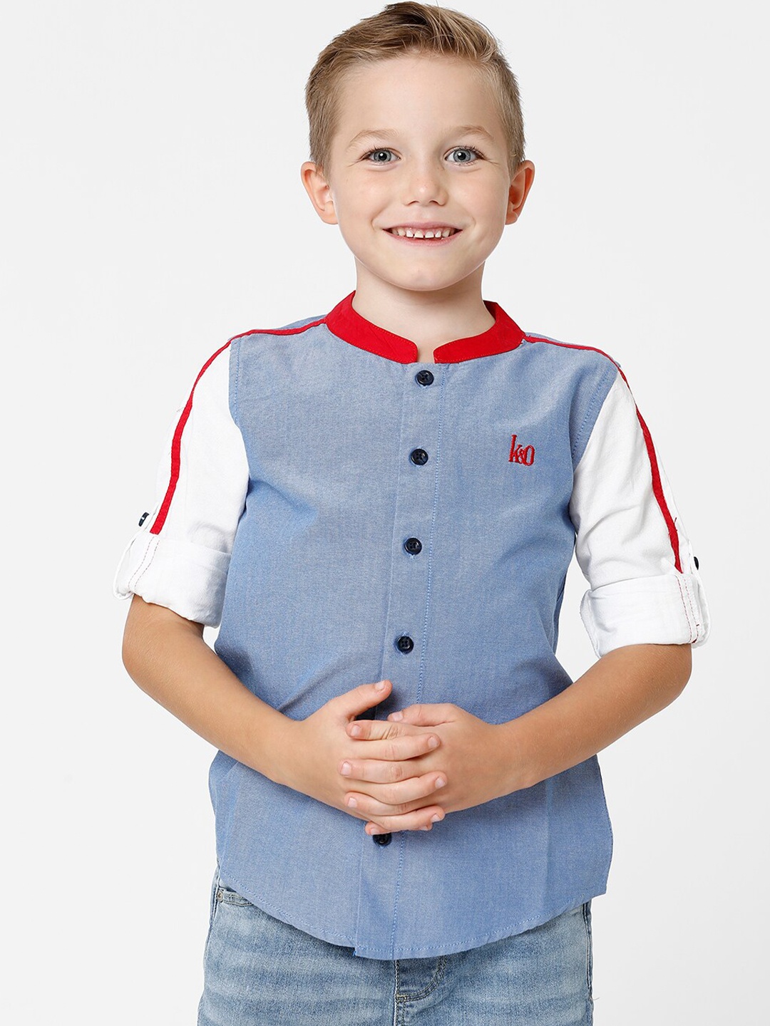 

KATE & OSCAR Boys Blue Standard Cotton Casual Shirt