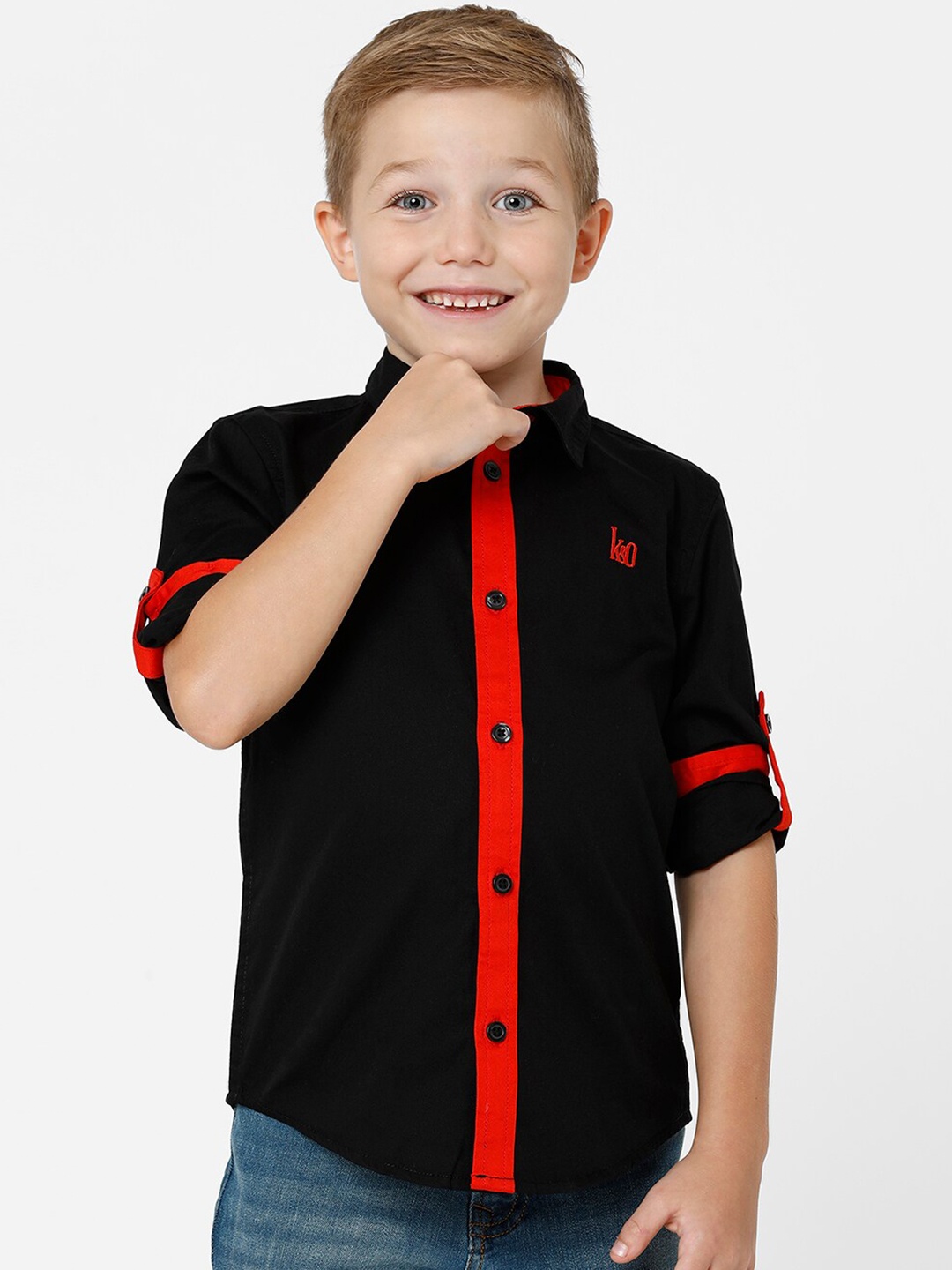 

KATE & OSCAR Boys Black Standard Cotton Casual Shirt