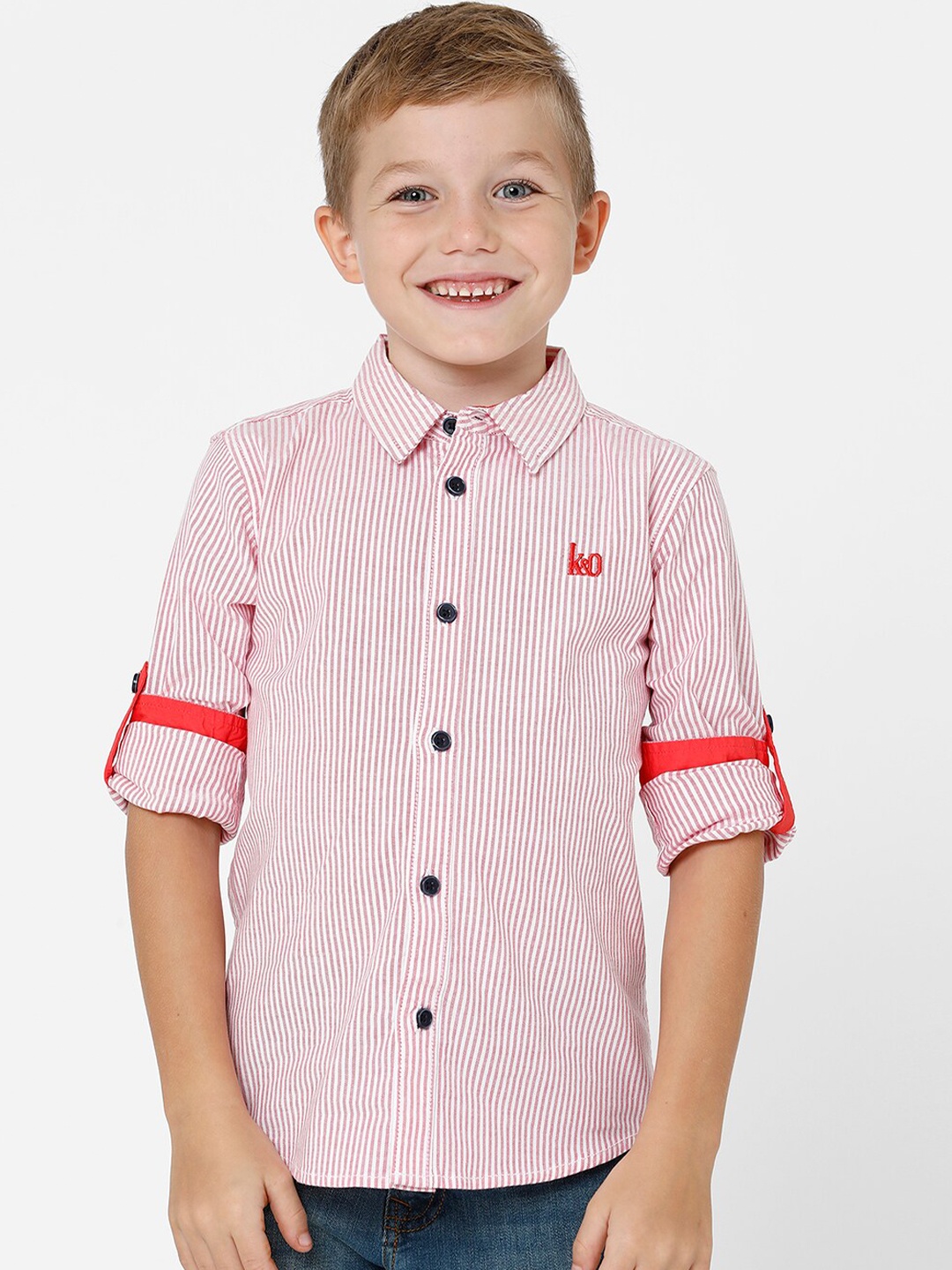 

KATE & OSCAR Boys Standard Striped Cotton Casual Shirt, Pink