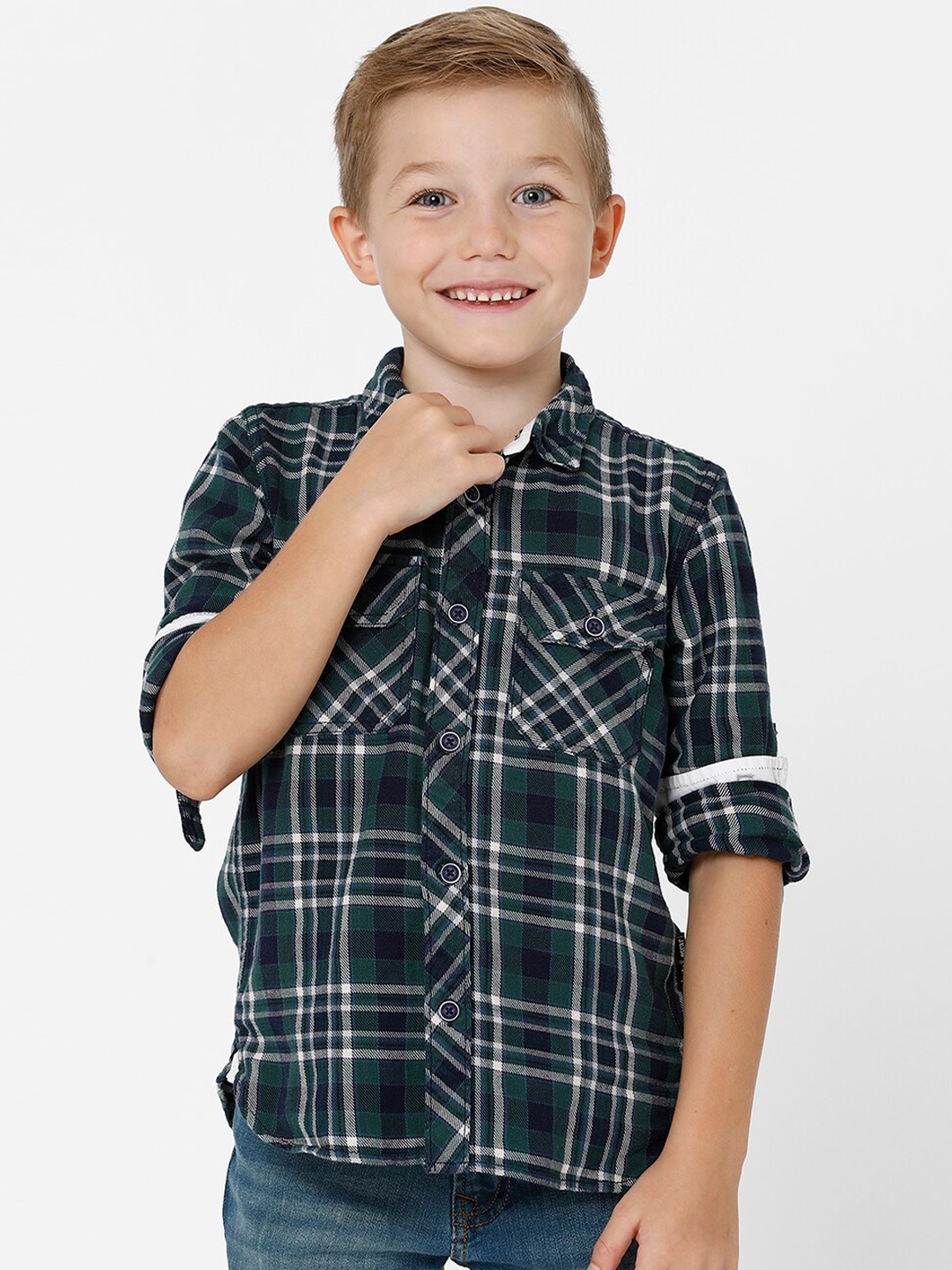 

KATE & OSCAR Boys Green Standard Tartan Checks Checked Cotton Casual Shirt
