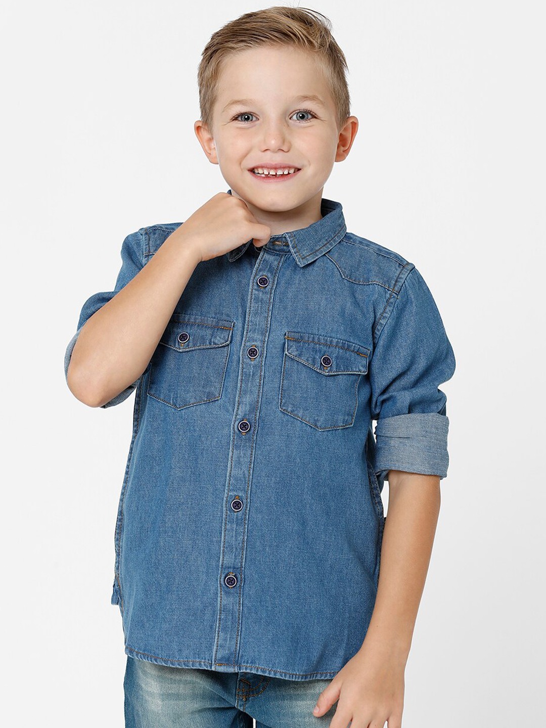 

KATE & OSCAR Boys Blue Standard Cotton Casual Shirt