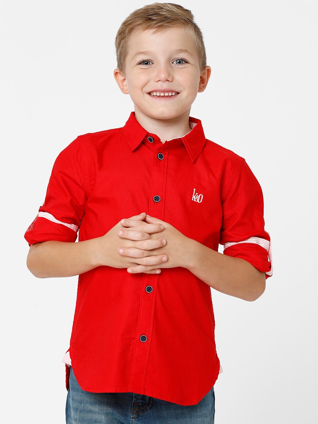 

KATE & OSCAR Boys Red Standard Cotton Casual Shirt