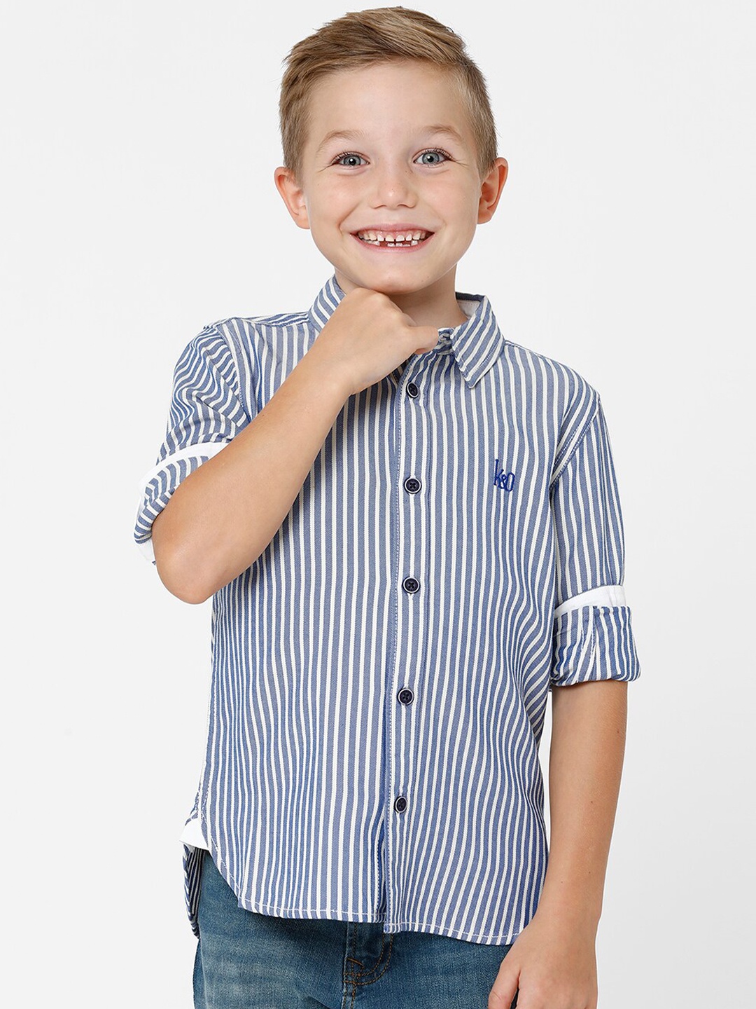 

KATE & OSCAR Boys Standard Striped Cotton Casual Shirt, Blue