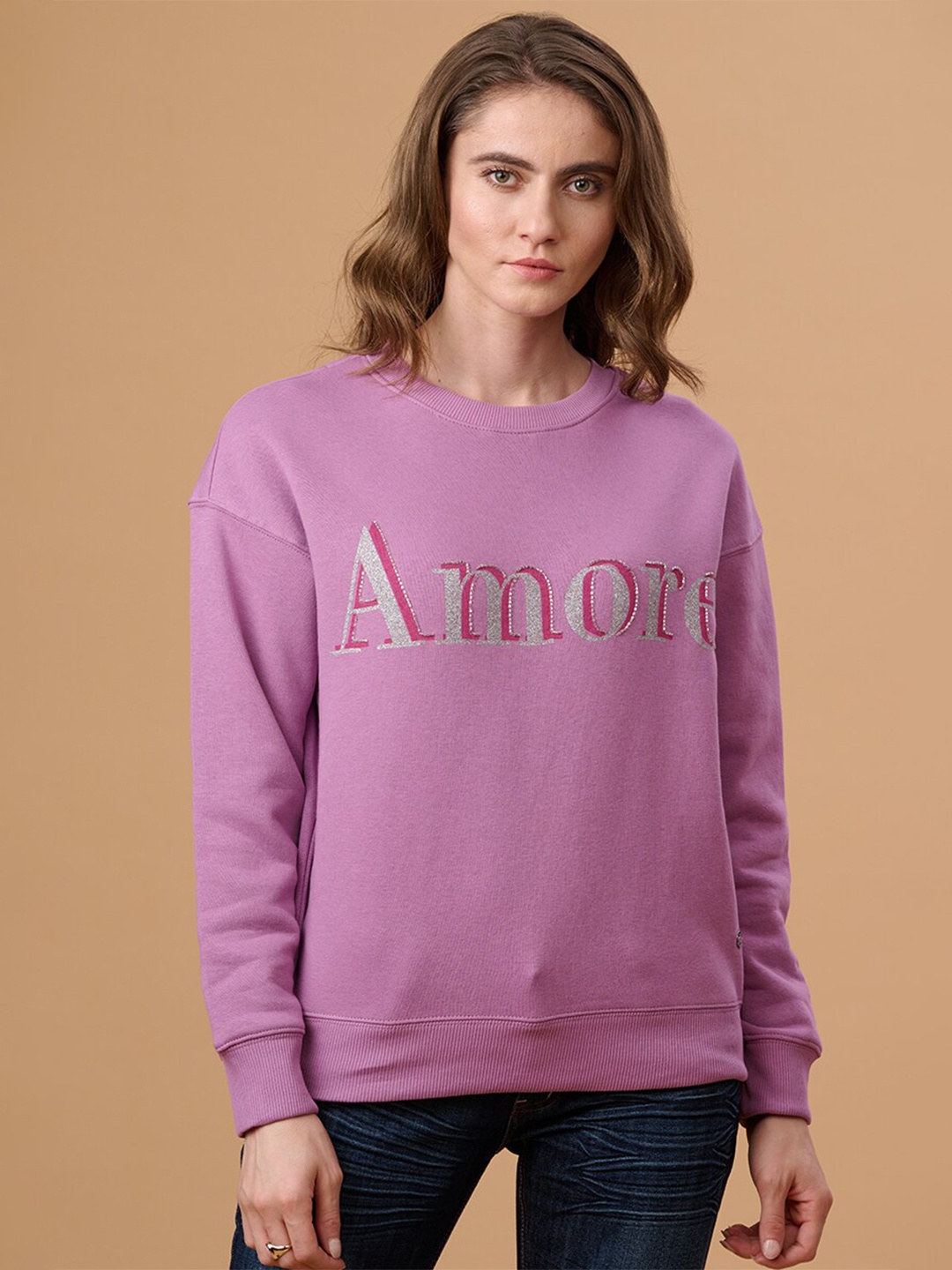 

Gipsy Round Neck Printed Sweatshirt, Pink