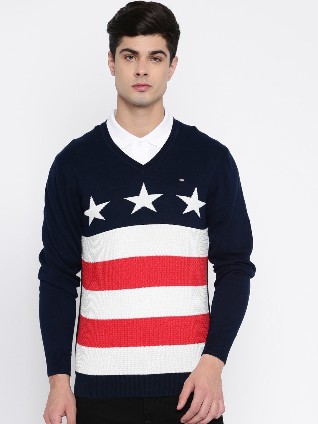 

Arrow Sport Men Navy Blue & White Self-Design Pullover