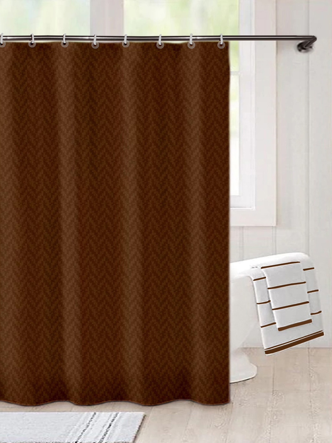 

Lushomes Brown Self Design Shower Curtain with Eyelets
