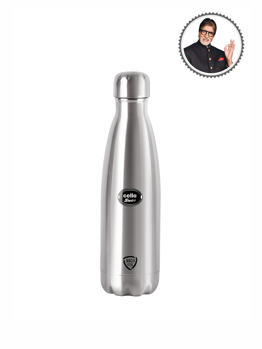 

Cello Silver-Toned Swift Stainless Steel Double Walled Hot and Cold Water Bottle 350ML