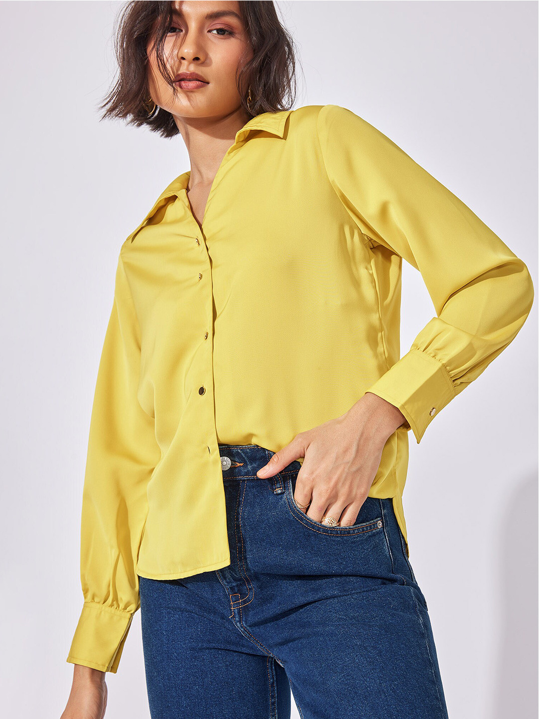 

The Label Life Women Yellow Solid Gathered Casual Shirt