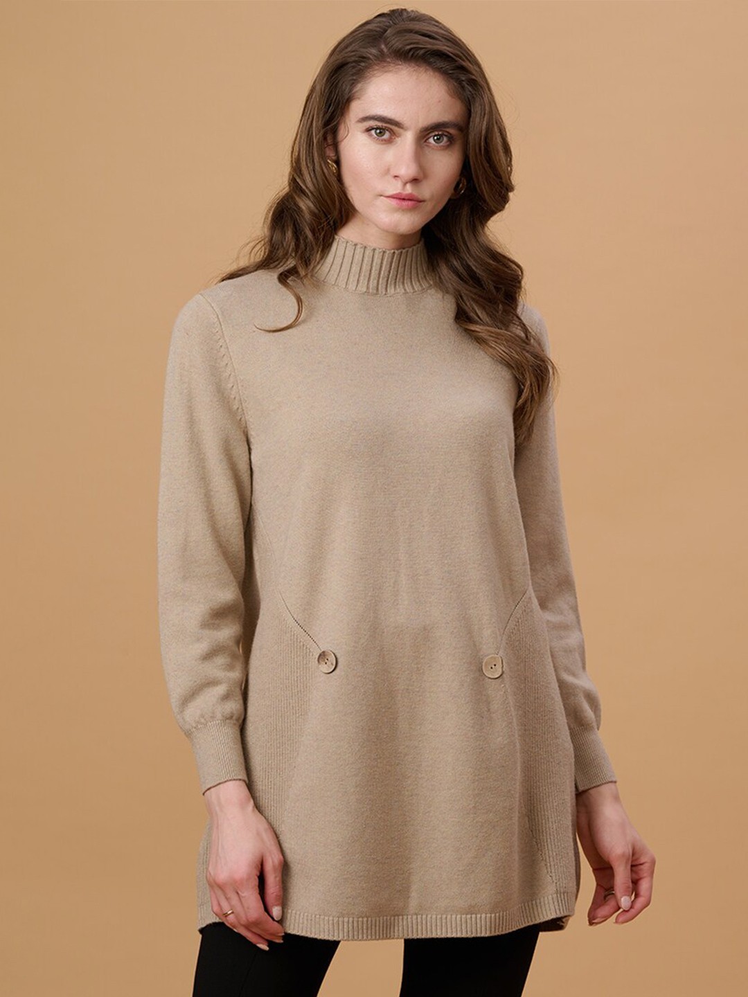 

Gipsy Women Beige Longline Pullover