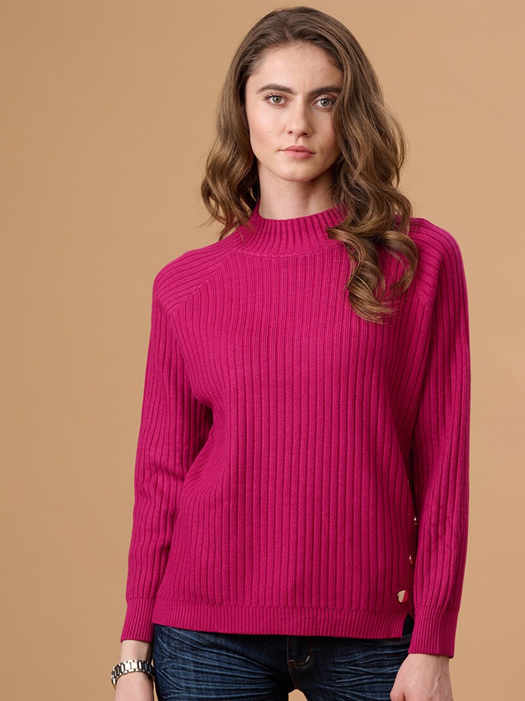 

Gipsy Women Fuchsia Striped Pullover