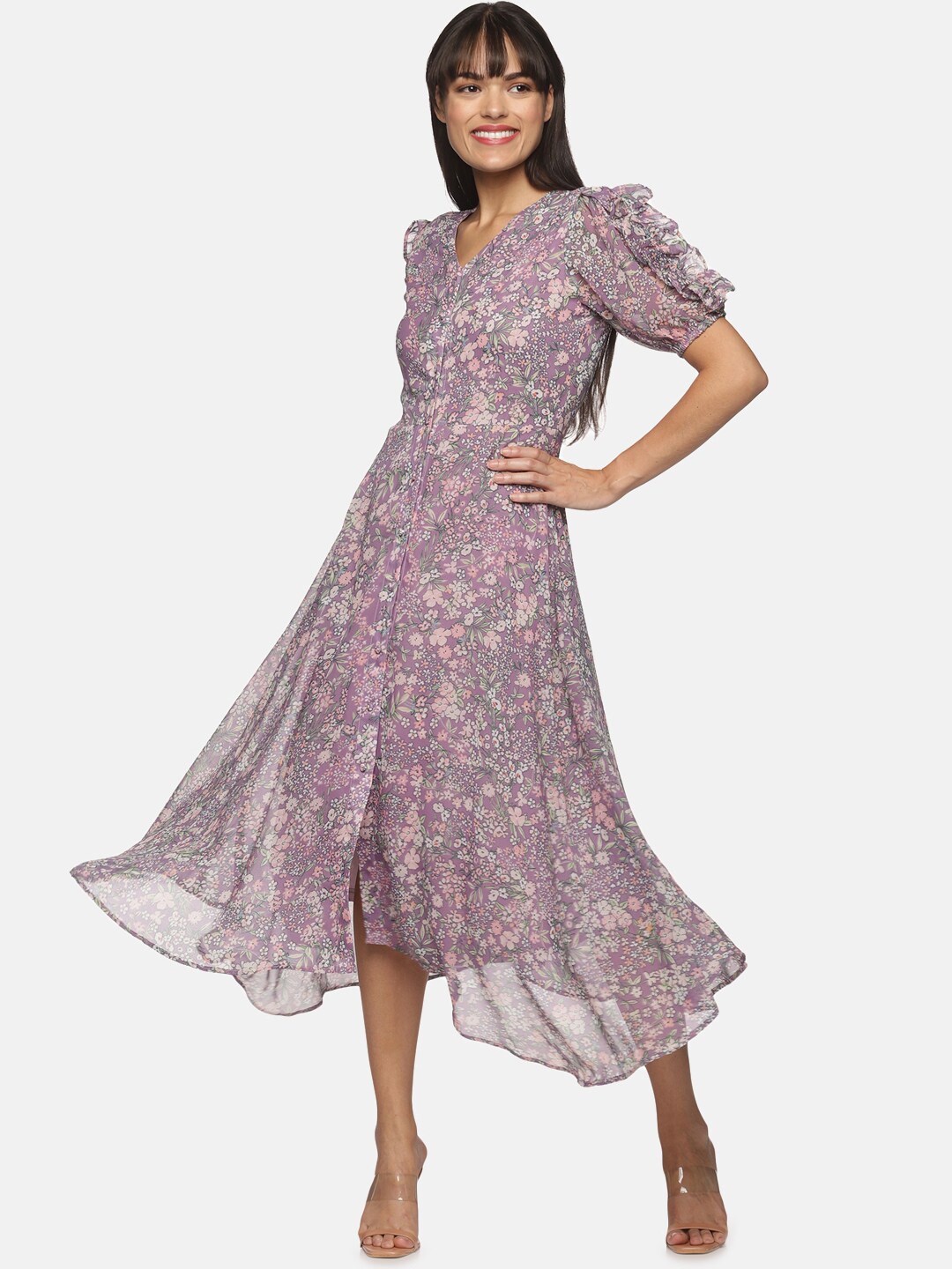 

HERE&NOW Purple Floral Chiffon Midi Dress