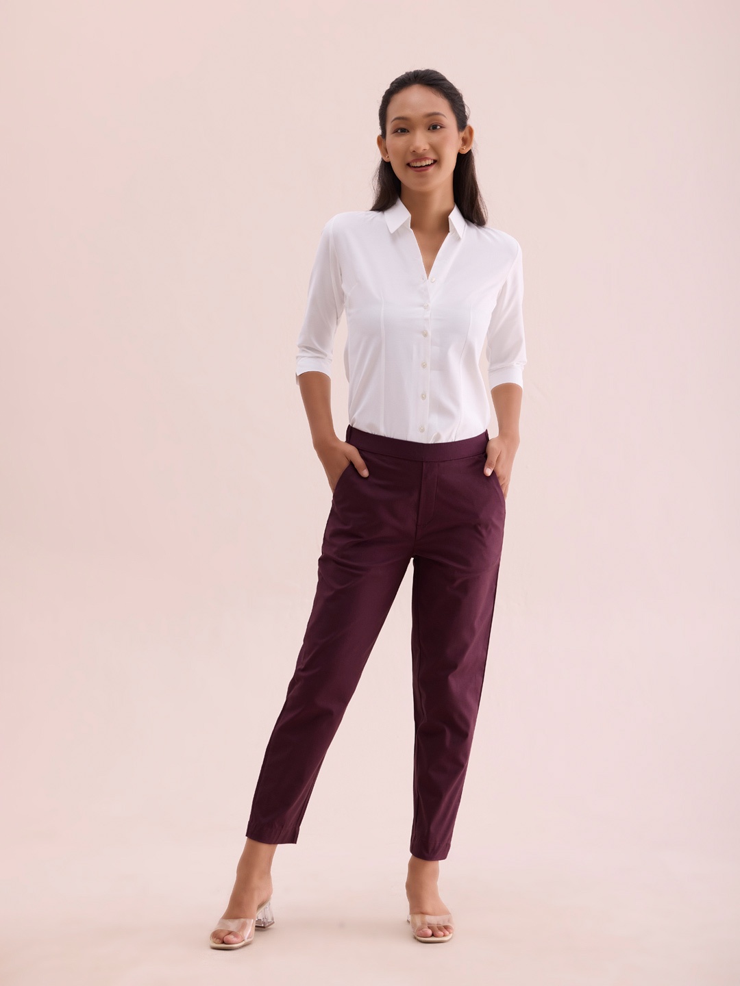 

Go Colors Women Relaxed Straight Leg Cotton Straight Fit Chinos Trousers, Red