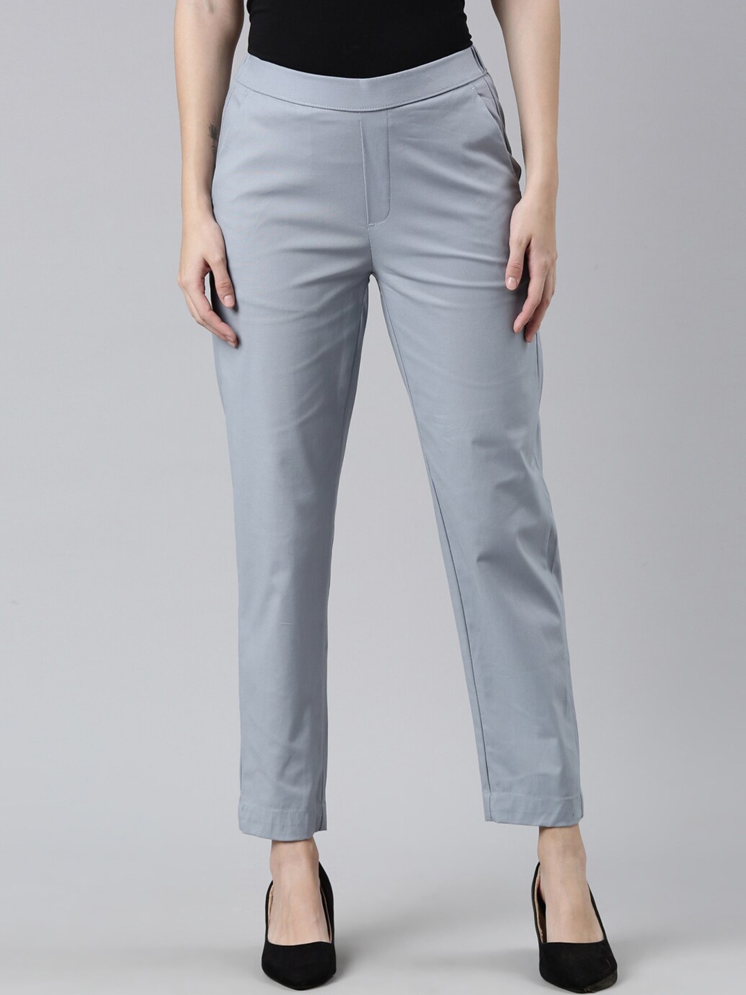 

Go Colors Women Blue Cotton Straight Fit Chinos Trousers