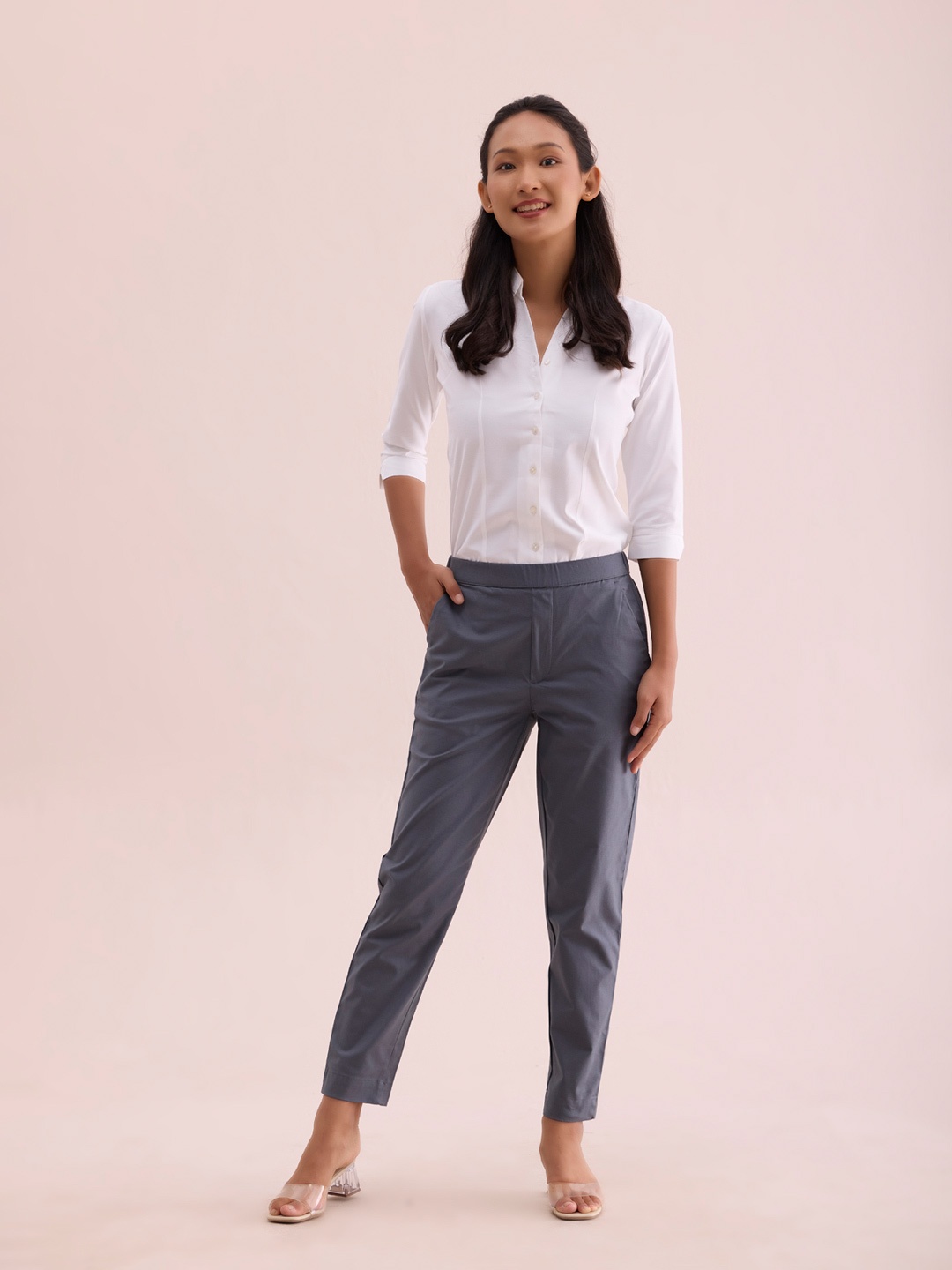 

Go Colors Women Plus Size Grey Cotton Straight Fit Trousers