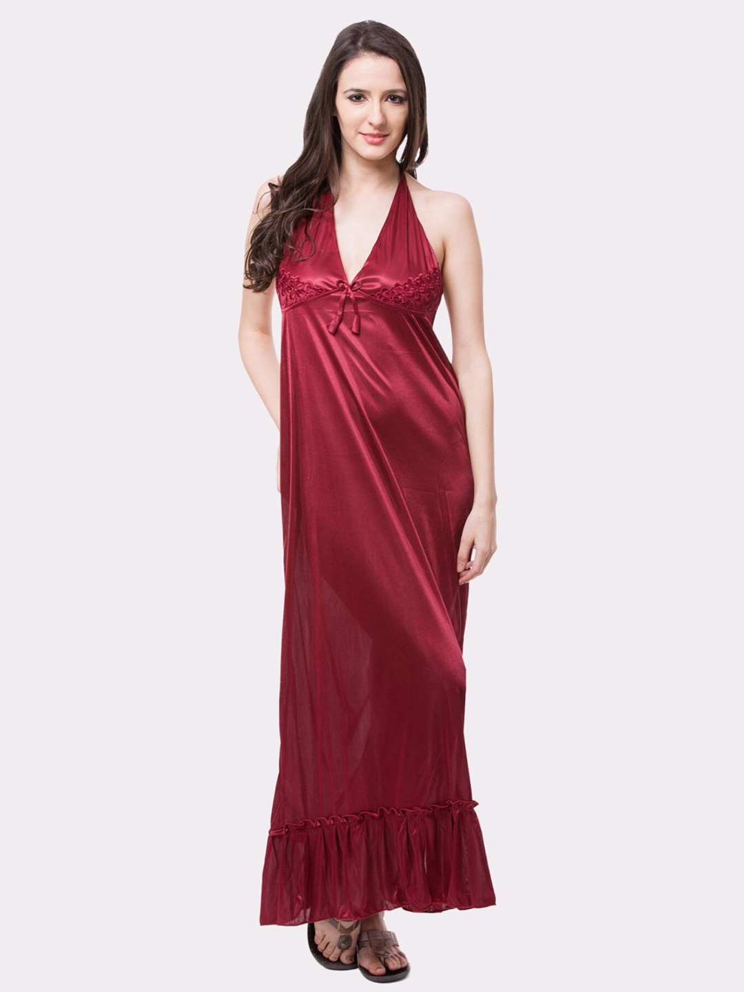 

Fasense Women Maroon Maxi Nightdress