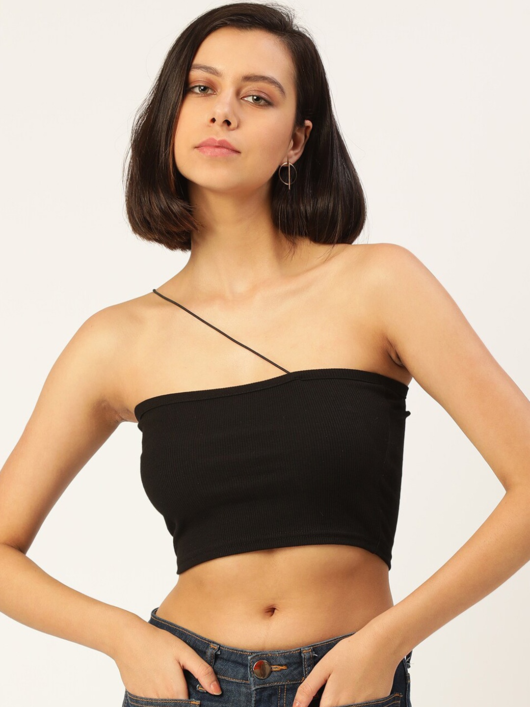 

SHECZZAR Women Black Tube Crop Top