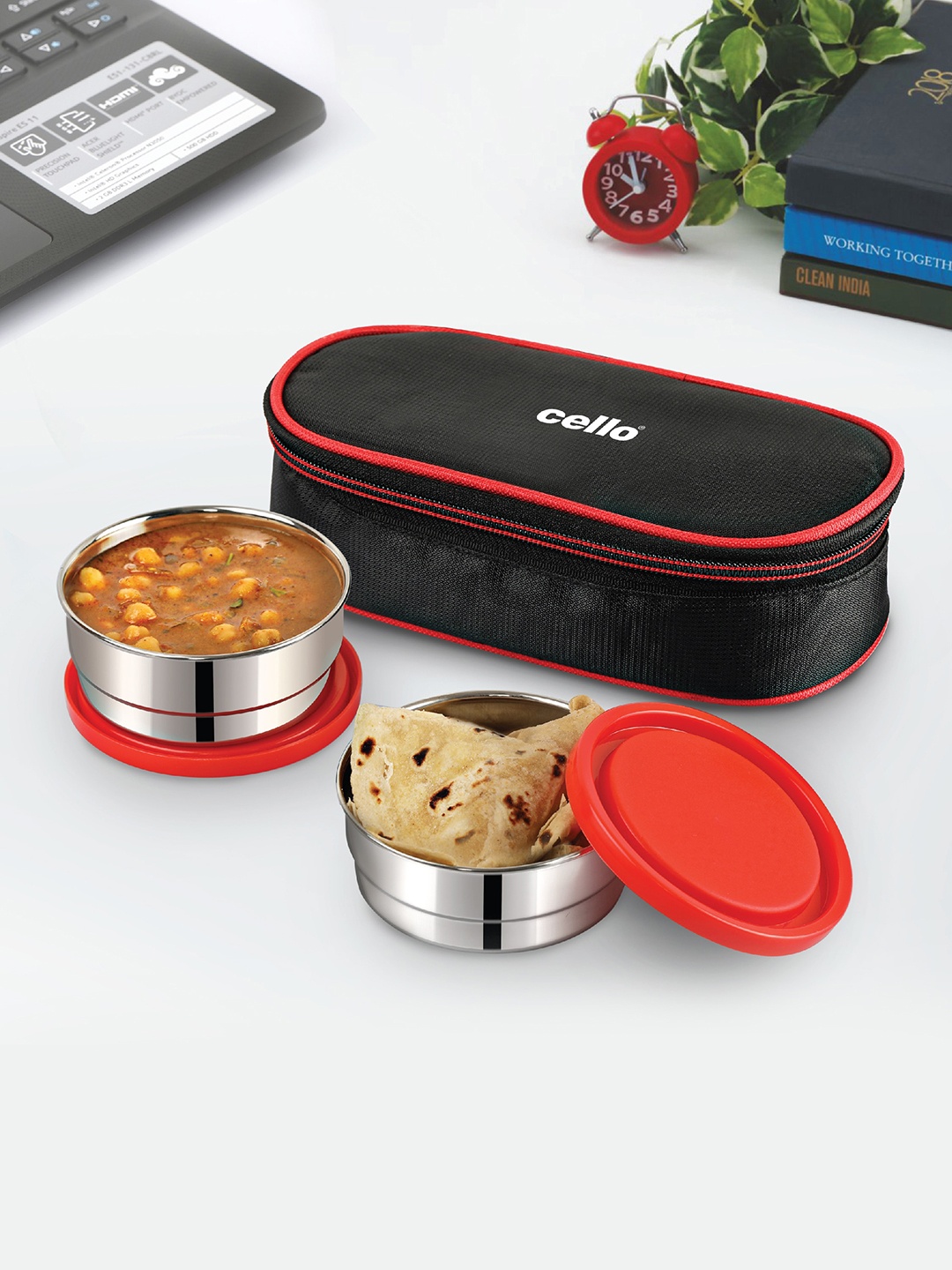 

Cello Red 2Pcs Eco Bite Stainless Steel Lunch Box with Jacket 300 ML Each