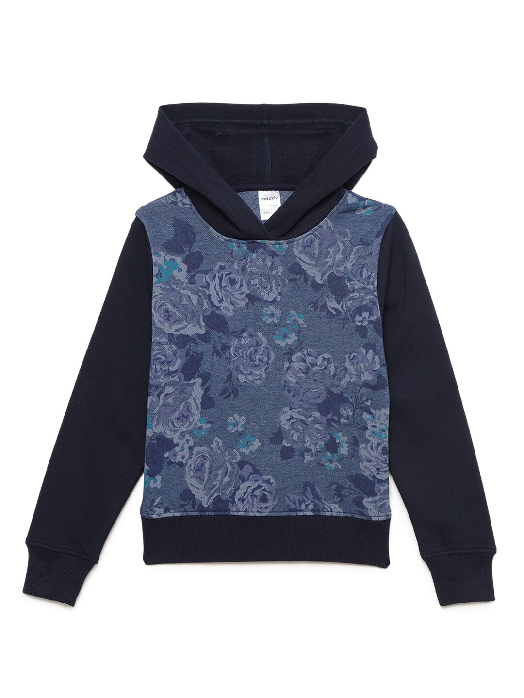 

mackly Girls Navy Blue Printed Hooded Sweatshirt