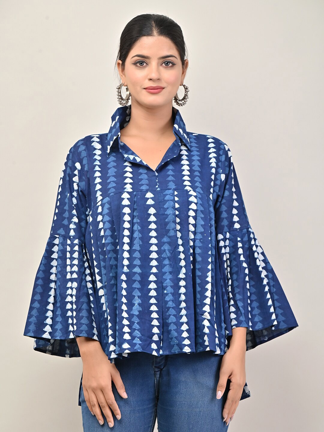 

CYU Printed A-Line Top, Navy blue