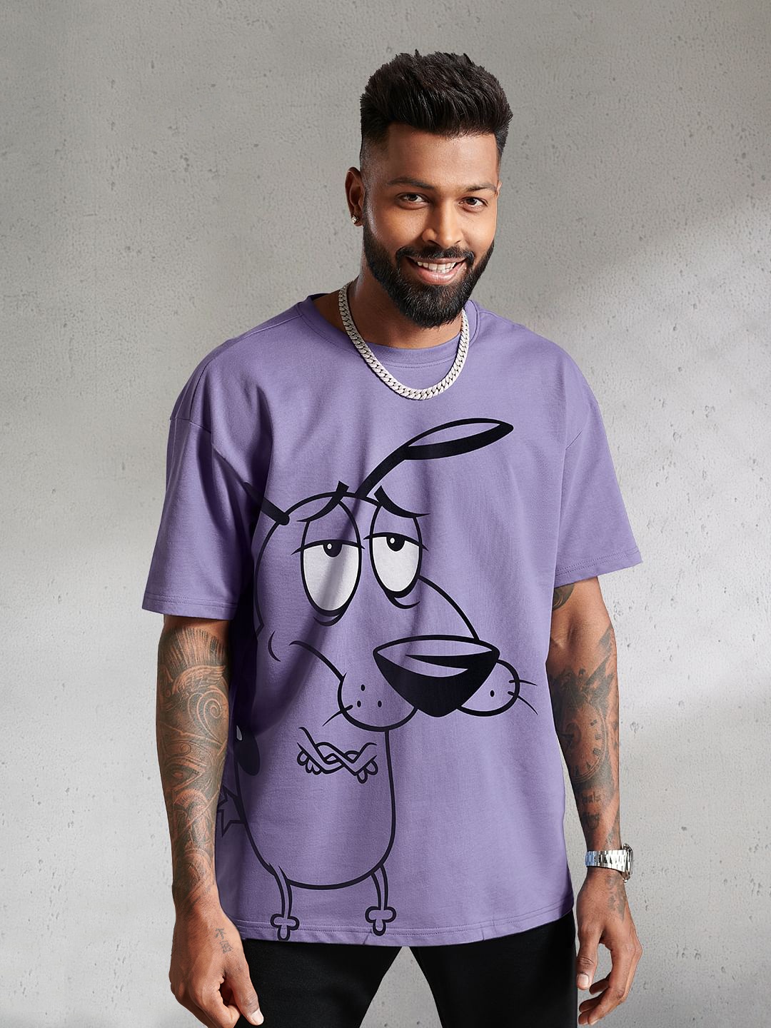 

The Souled Store Men Lavender Printed Cotton Oversized T-Shirt
