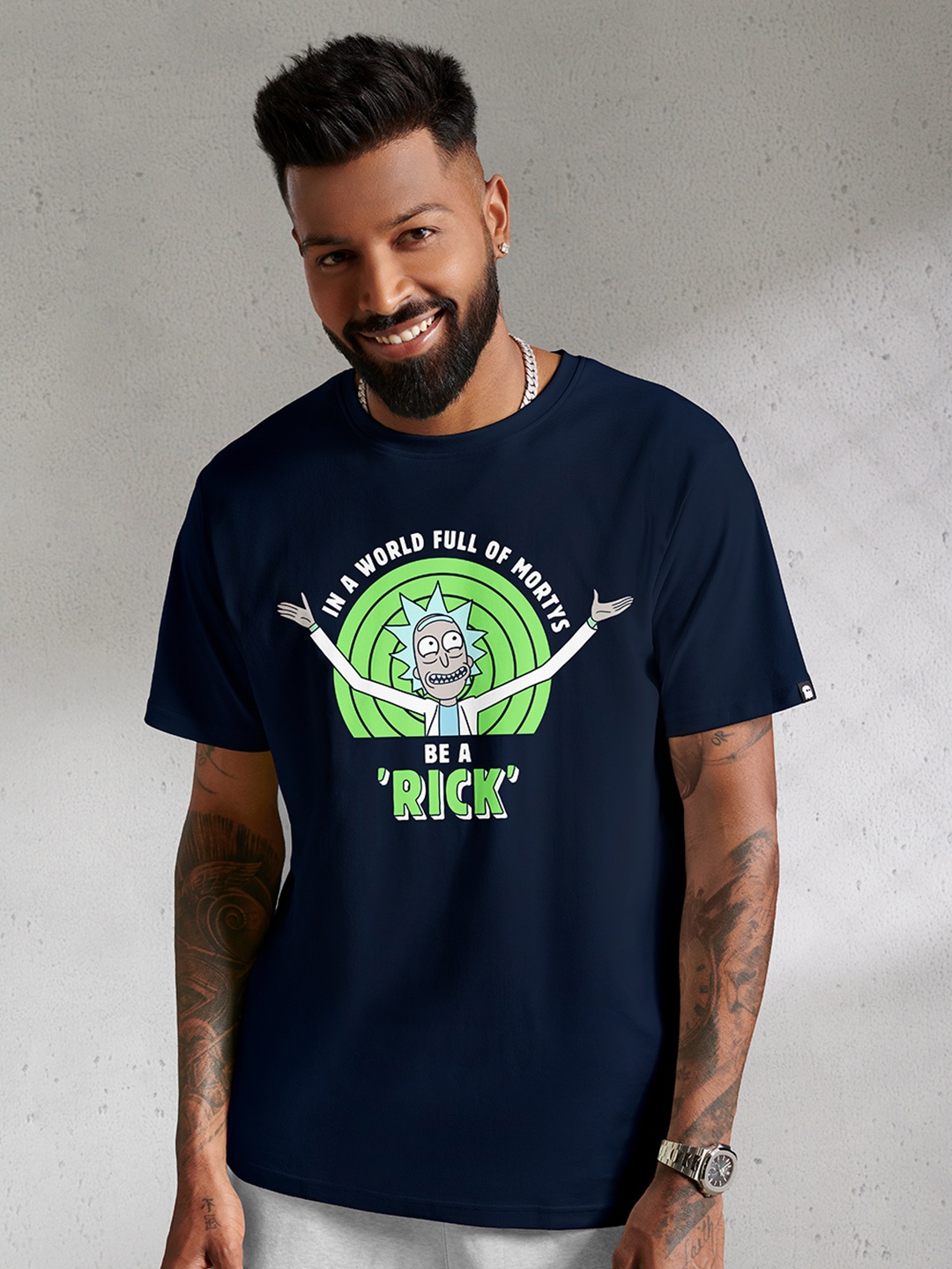 

The Souled Store Men Navy Blue Printed Pure Cotton T-shirt