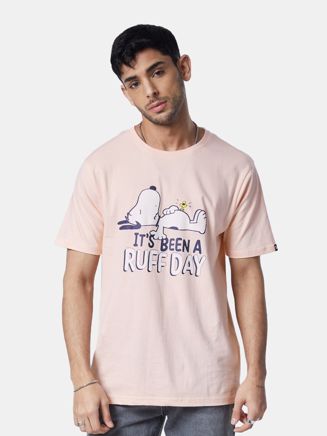 

The Souled Store Men Pink Printed Pure Cotton T-shirt