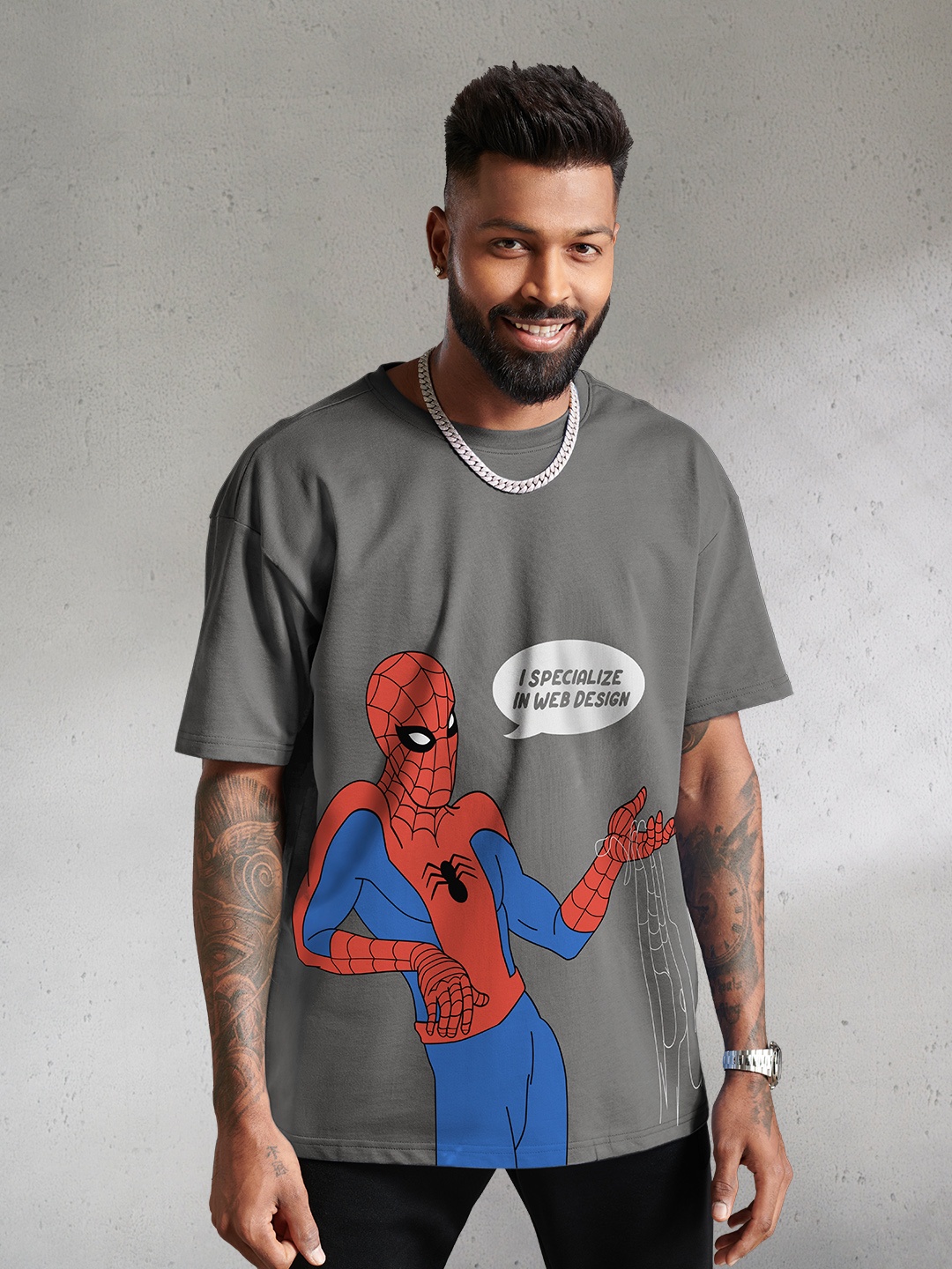 

The Souled Store Men Grey Printed Pure Cotton Oversized T-Shirt