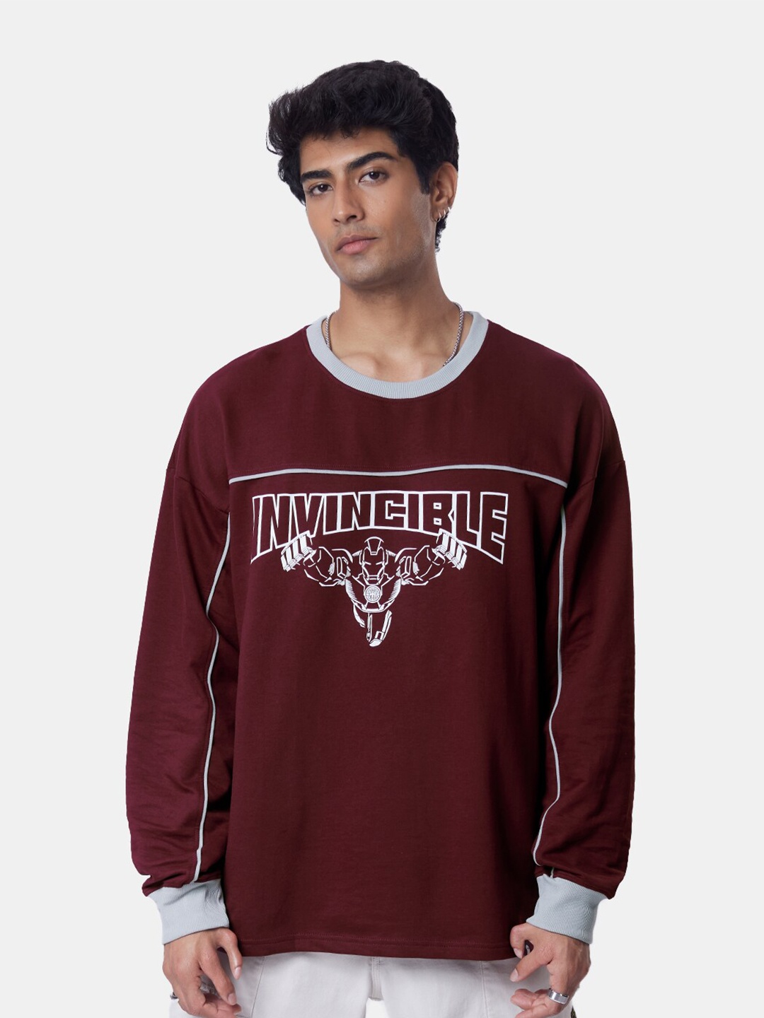 

The Souled Store Men Iron Man Invincible Print Pure Cotton Oversized T-Shirt, Burgundy