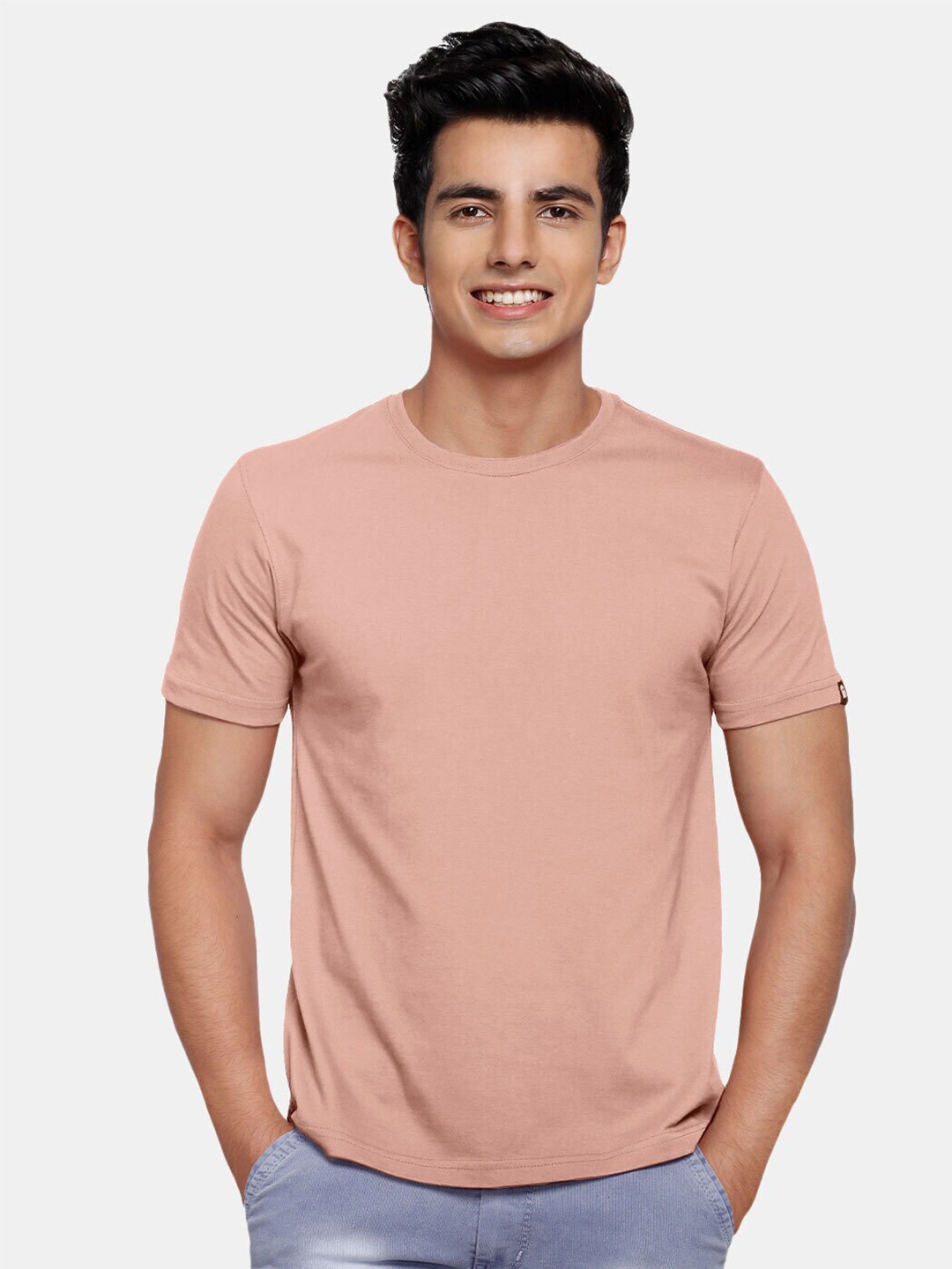 

The Souled Store Men Pink Solid Pure Cotton T-shirt