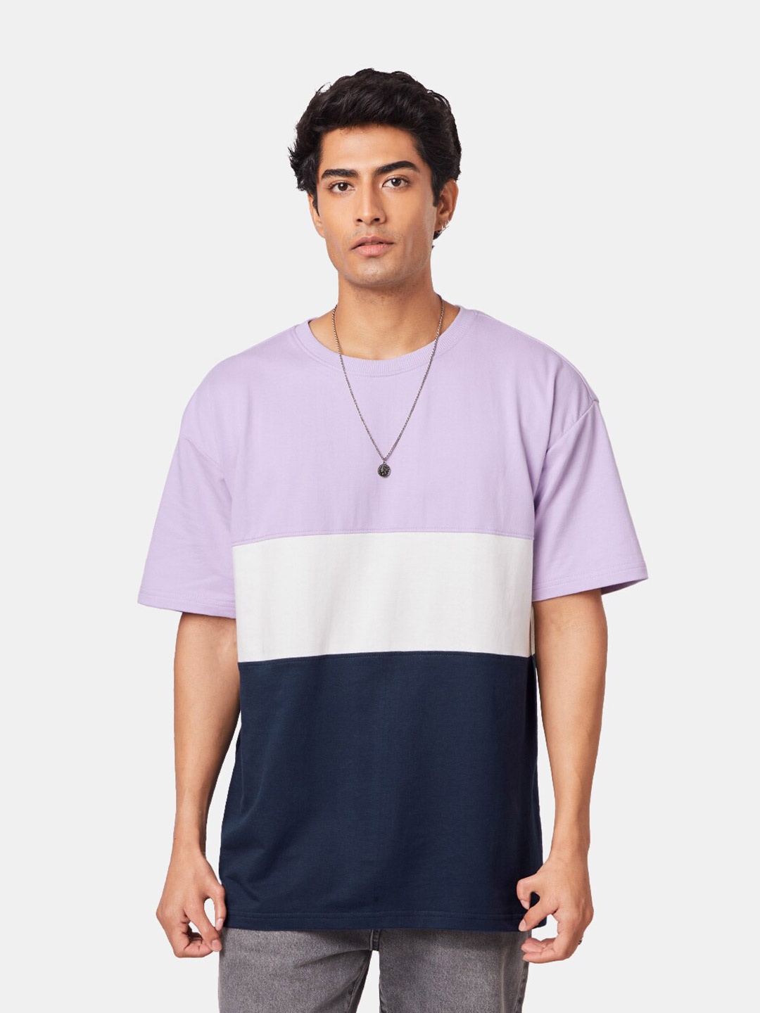 

The Souled Store Men White Colourblocked Pure Cotton Oversized T-Shirt
