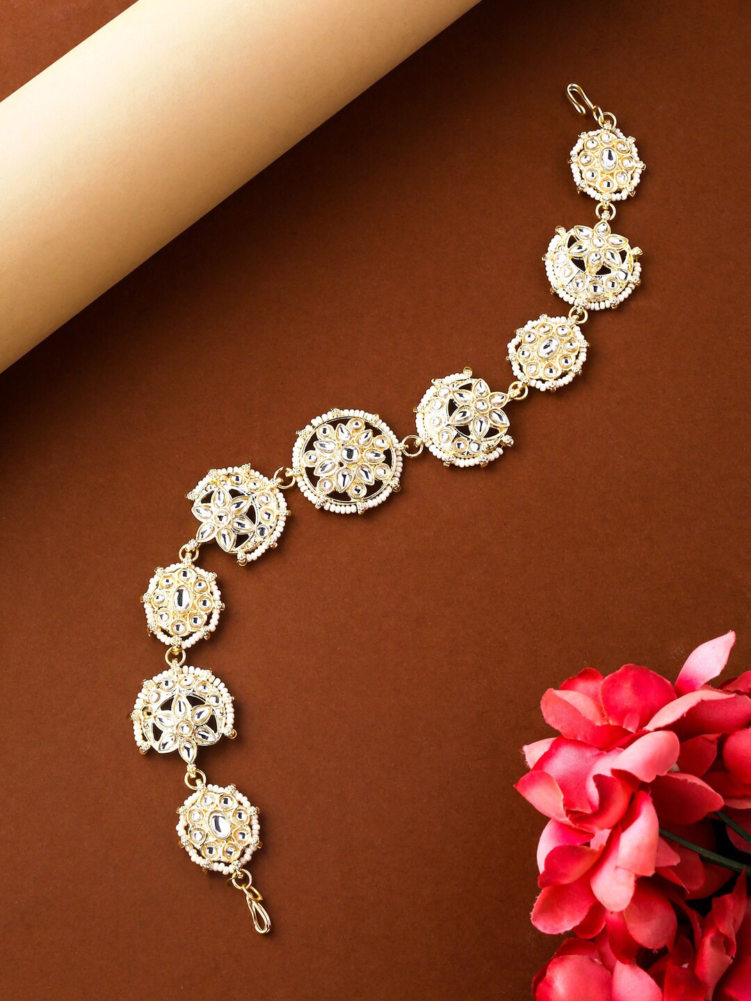 

VIRAASI Gold-Plated White Kundan Studded Matha Head Patti Jewellery