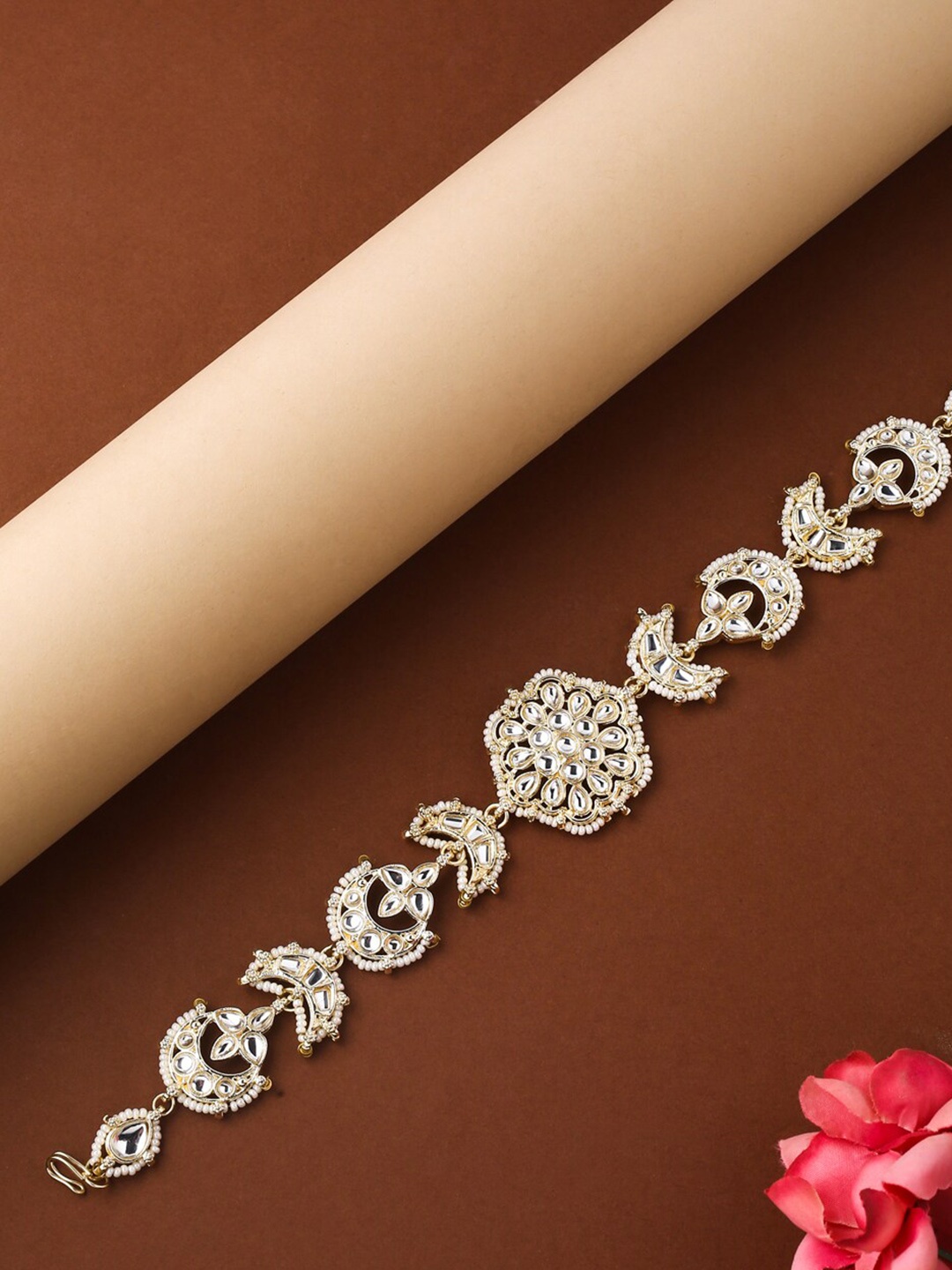 

VIRAASI Gold-Plated White Kundan-Studded Wedding Sheshphool