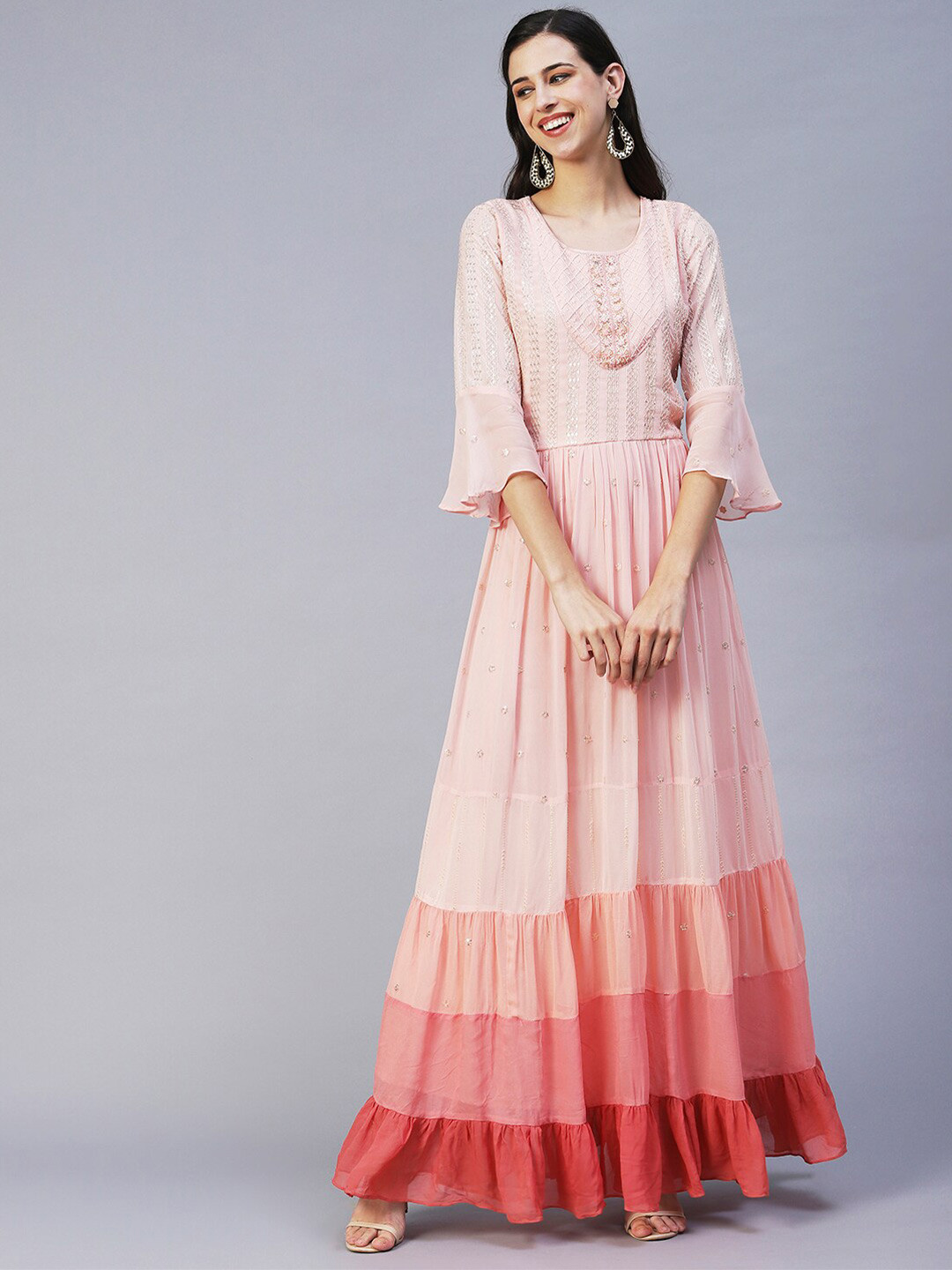 

FASHOR Women Peach Scoop Neck Maxi Dress