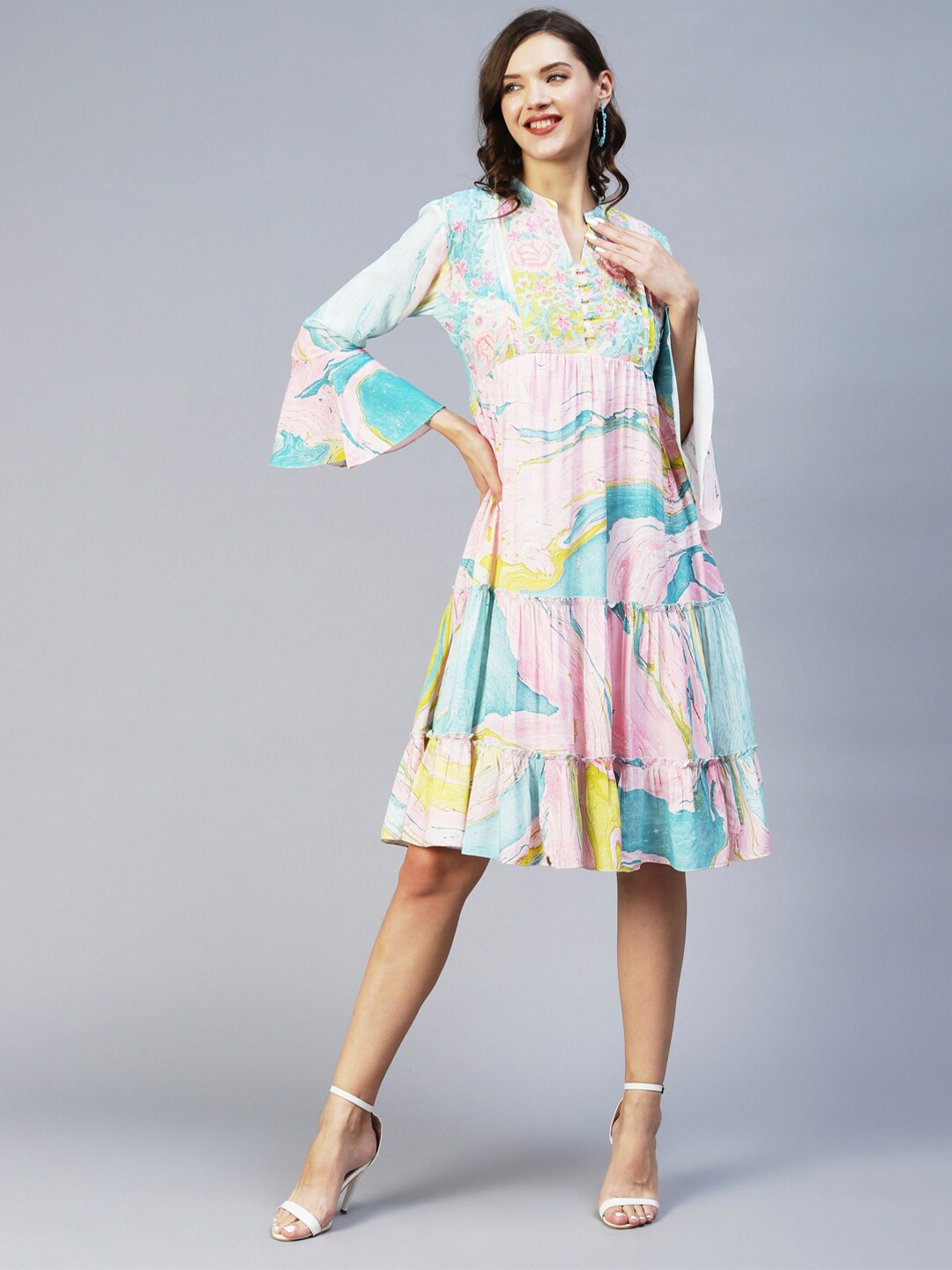 

FASHOR Women Pink & Blue Floral A-Line Dress