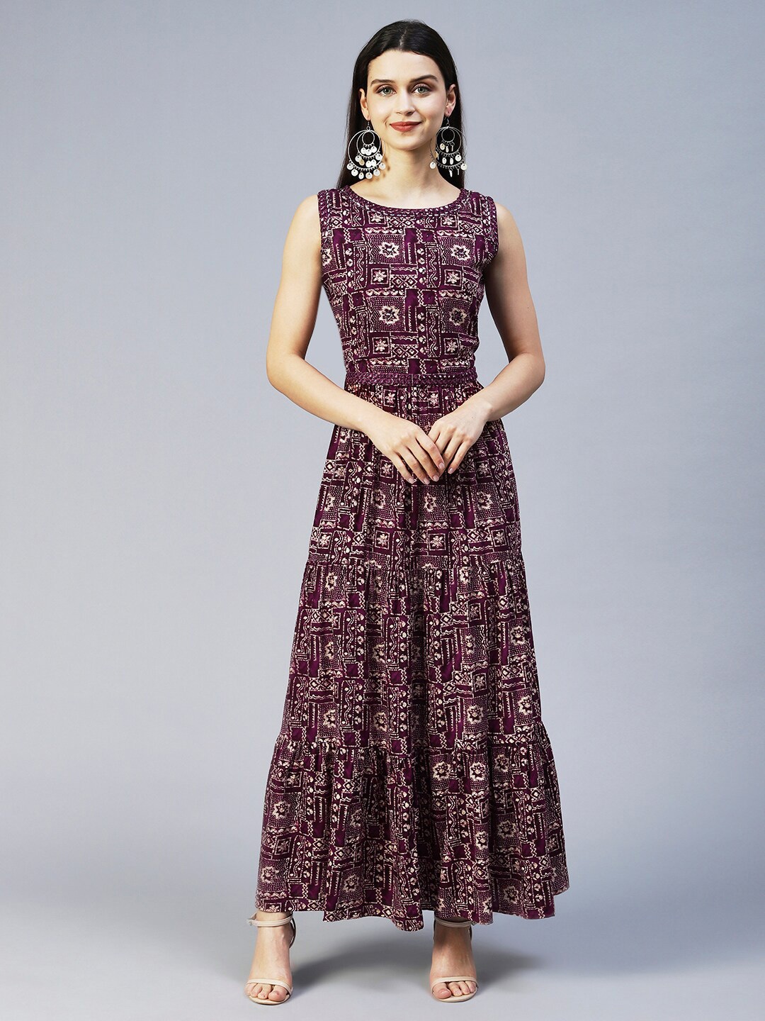 

FASHOR Women Pack Of 2 Purple Round Neck Maxi Dress