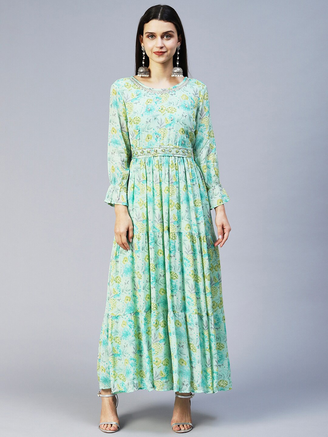 

FASHOR Pack Of 2 Green Printed Floral Maxi Dress