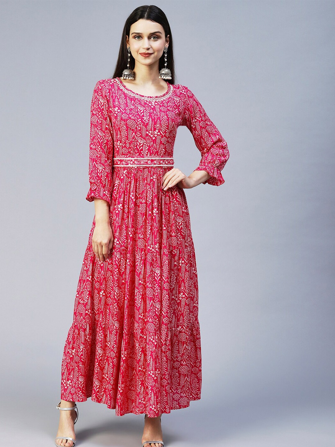 

FASHOR Pack Of 2 Magenta Ethnic Motifs Maxi Dress