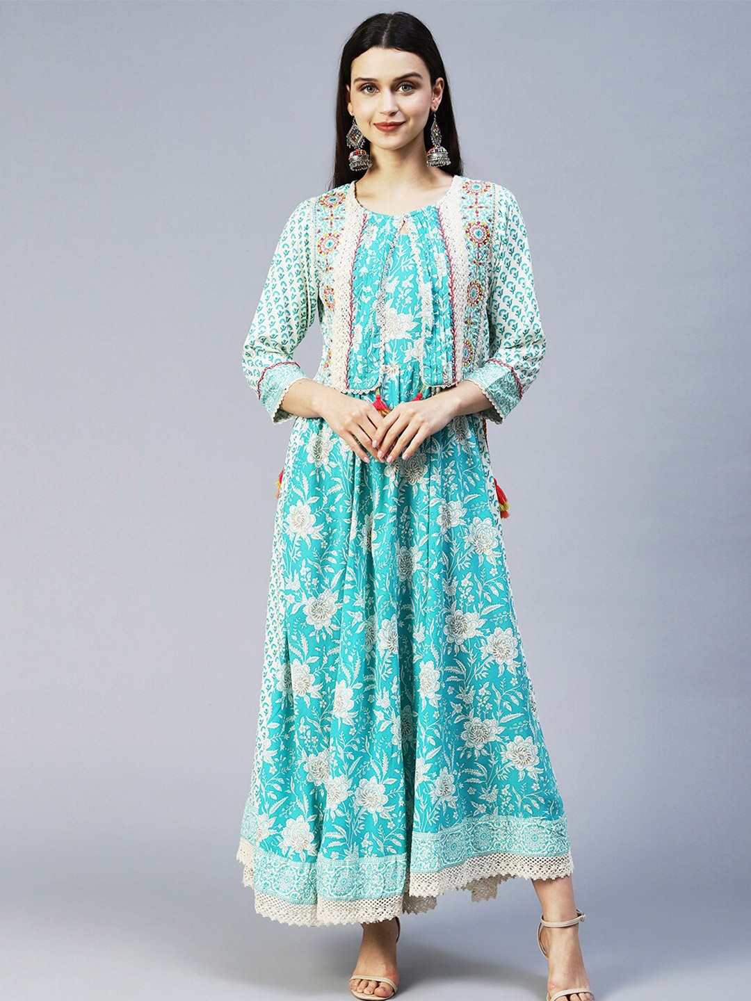 

FASHOR Pack Of 2 Printed Floral Maxi Dress, Turquoise blue