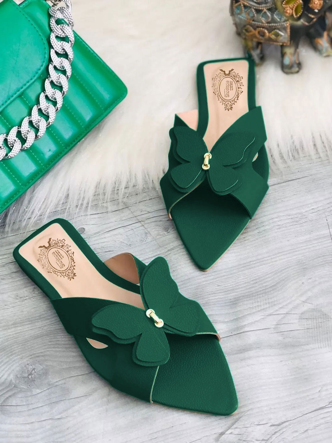 

Shoetopia Women Green Open Toe Flats